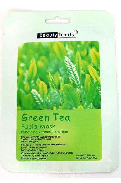BEAUTY TREATS Facial Mask Refreshing Vitamin C Solution - Green Tea - Display Box 24 Pieces