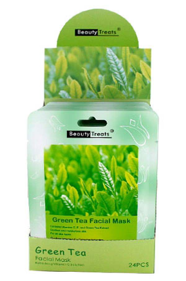 BEAUTY TREATS Facial Mask Refreshing Vitamin C Solution - Green Tea - Display Box 24 Pieces