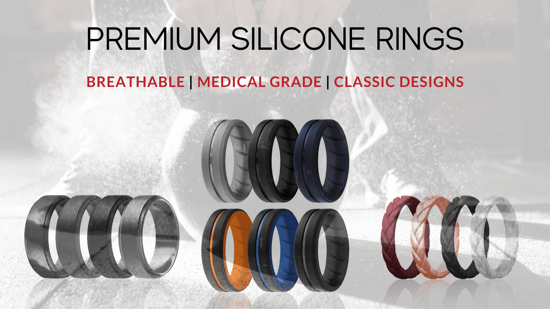 Silicone Wedding 2Layer Lines Ring Set - Silver-Camo by ROQ for Men - 4 x 14 mm Ring