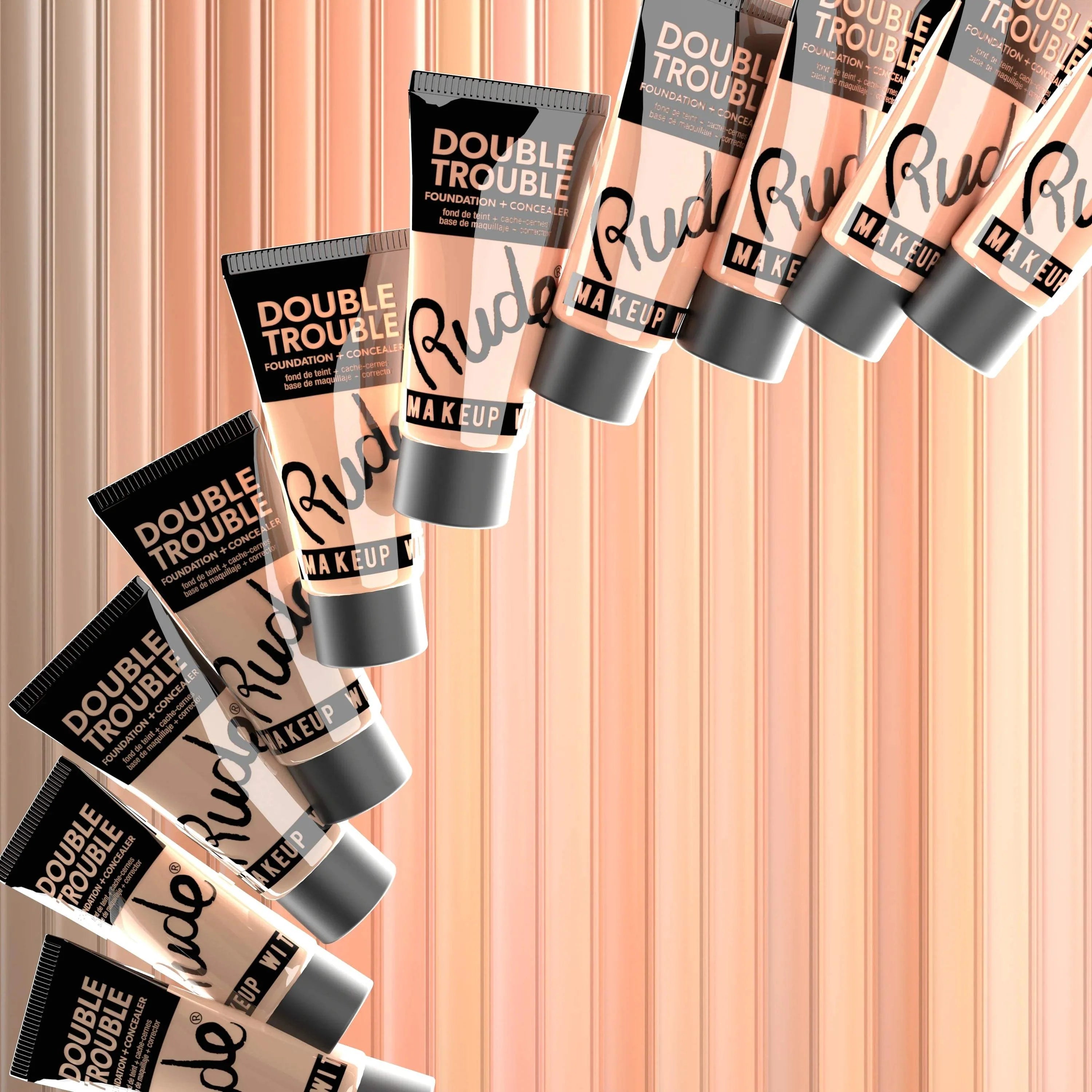 RUDE Double Trouble Foundation + Concealer Acrylic Display Set, 108 Pieces