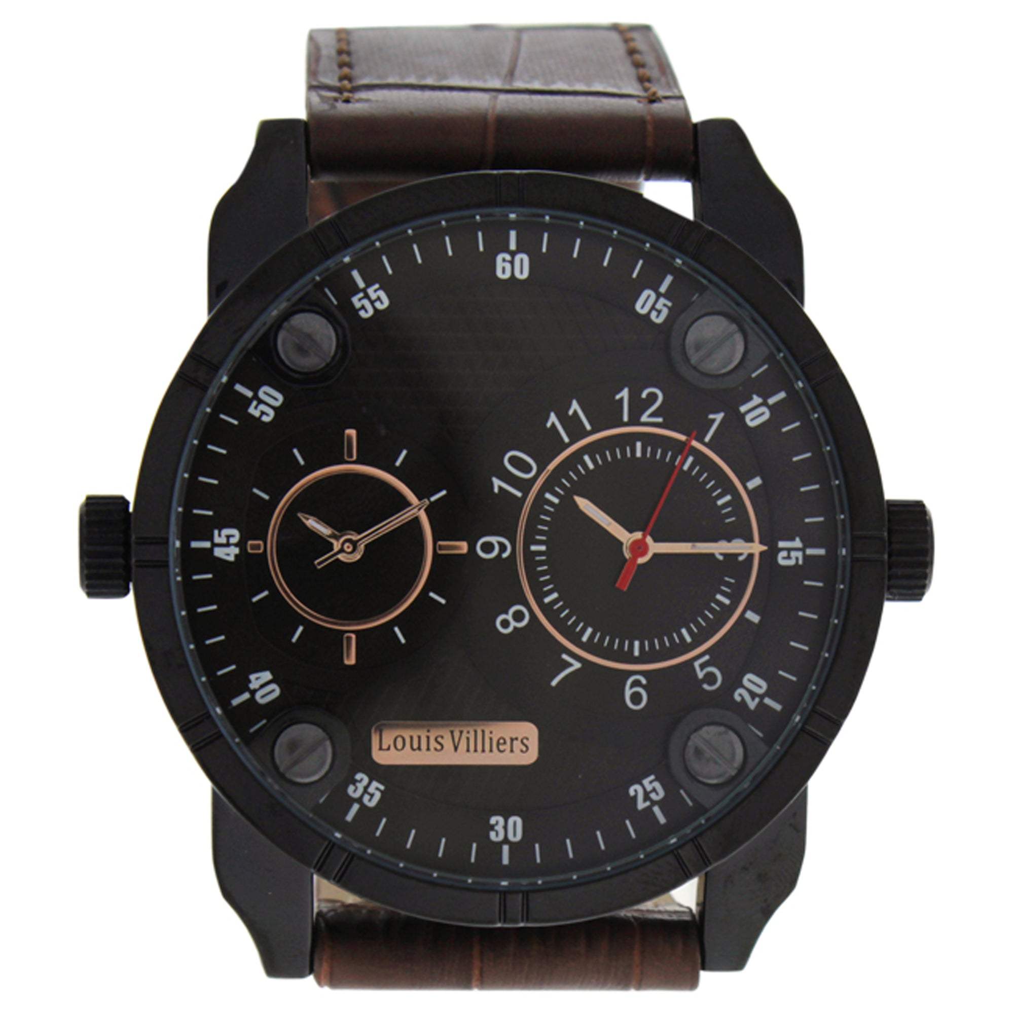 AG3736-12 Black/Brown Leather Strap Watch by Louis Villiers for Men - 1 Pc Watch