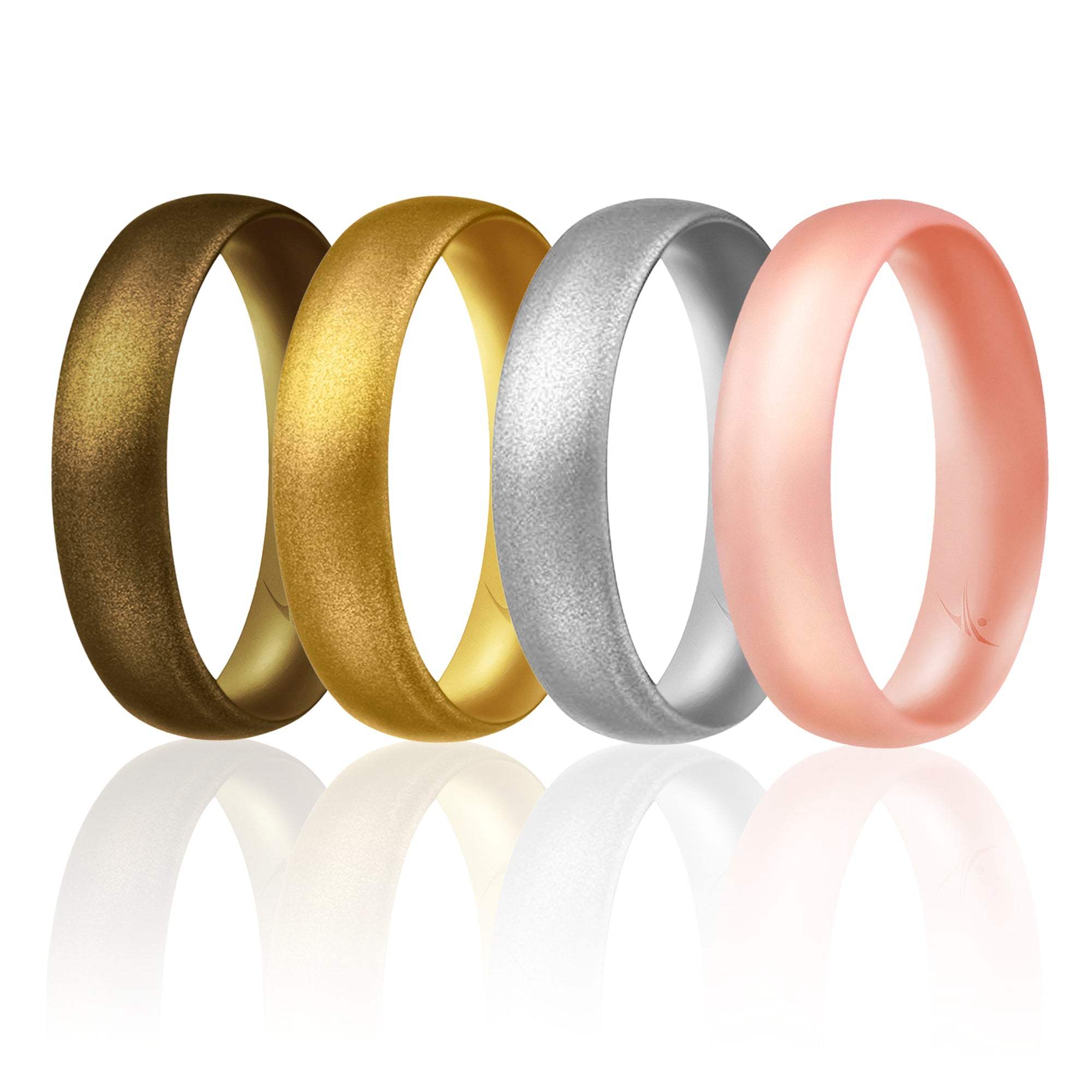 Silicone Wedding Ring - Dome Style Thin Comfort Fit Set by ROQ for Women - 10 mm Bronze, Gold, Silver, Rose Gold