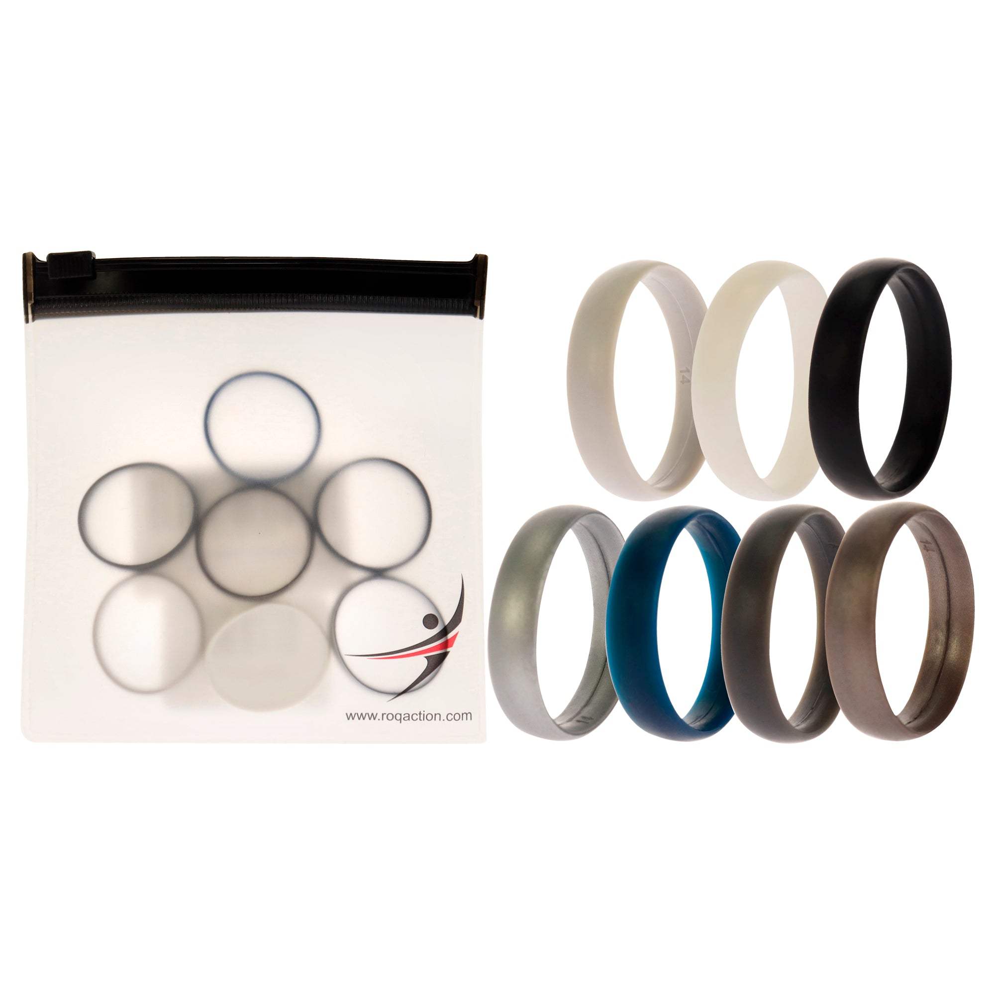 Silicone Wedding 6mm Smooth Solid Ring Set by ROQ for Men - 7 x 14 mm Ring