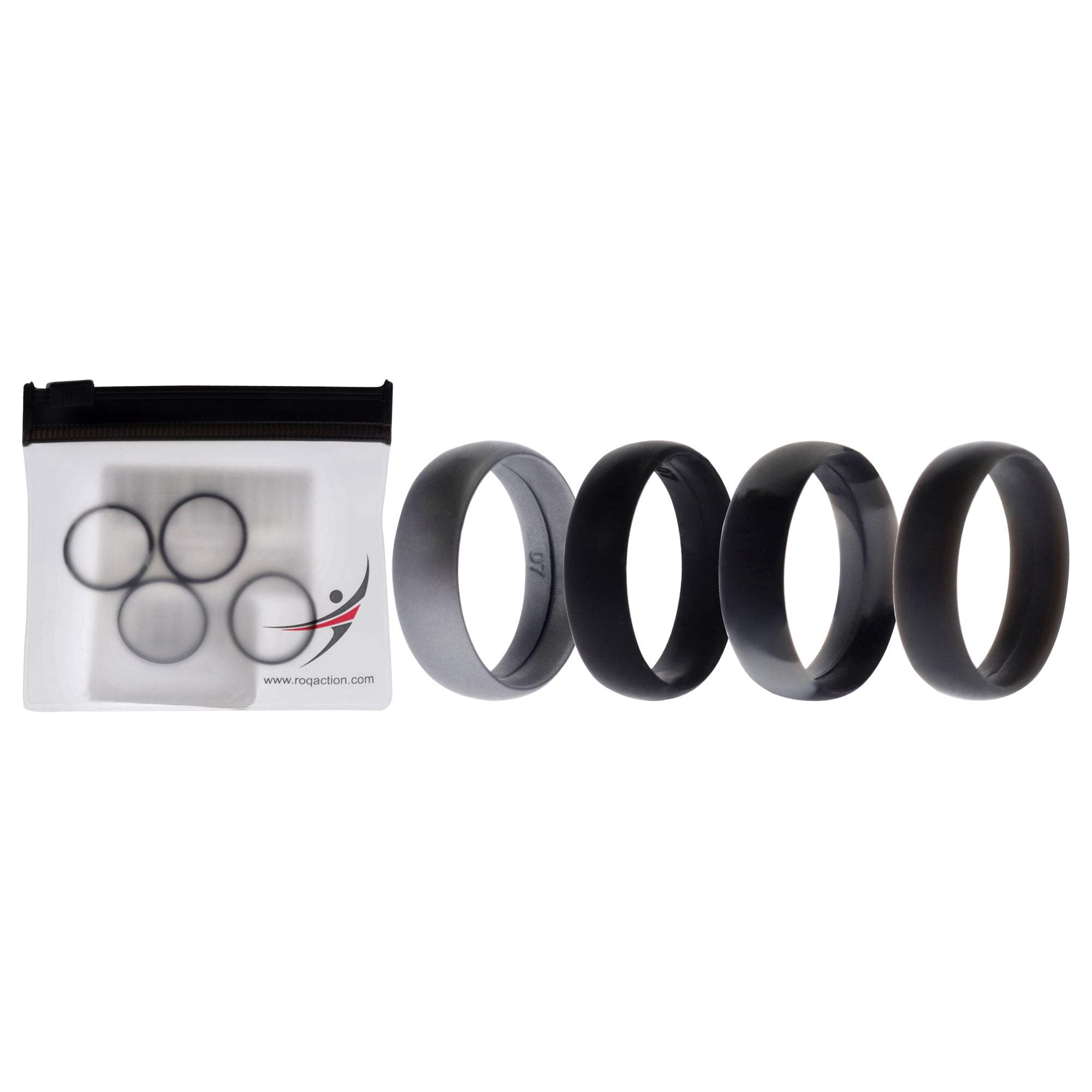 Silicone Wedding 6mm Smooth Ring Set - Black Camo by ROQ for Men - 4 x 7 mm Ring