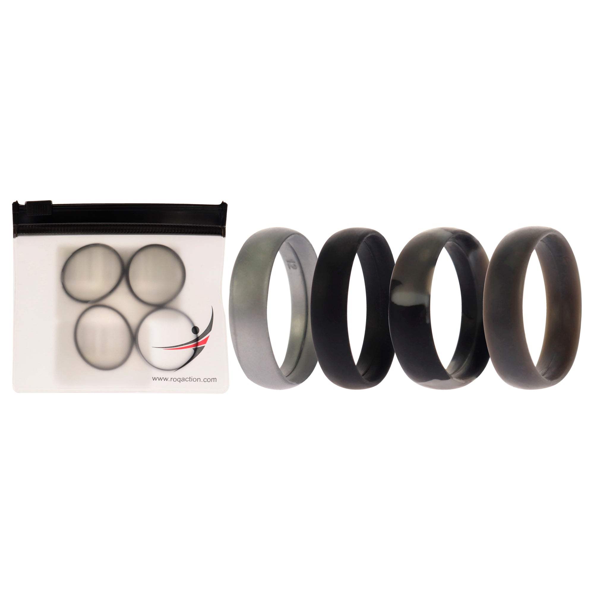 Silicone Wedding 6mm Smooth Ring Set - Black Camo by ROQ for Men - 4 x 12 mm Ring
