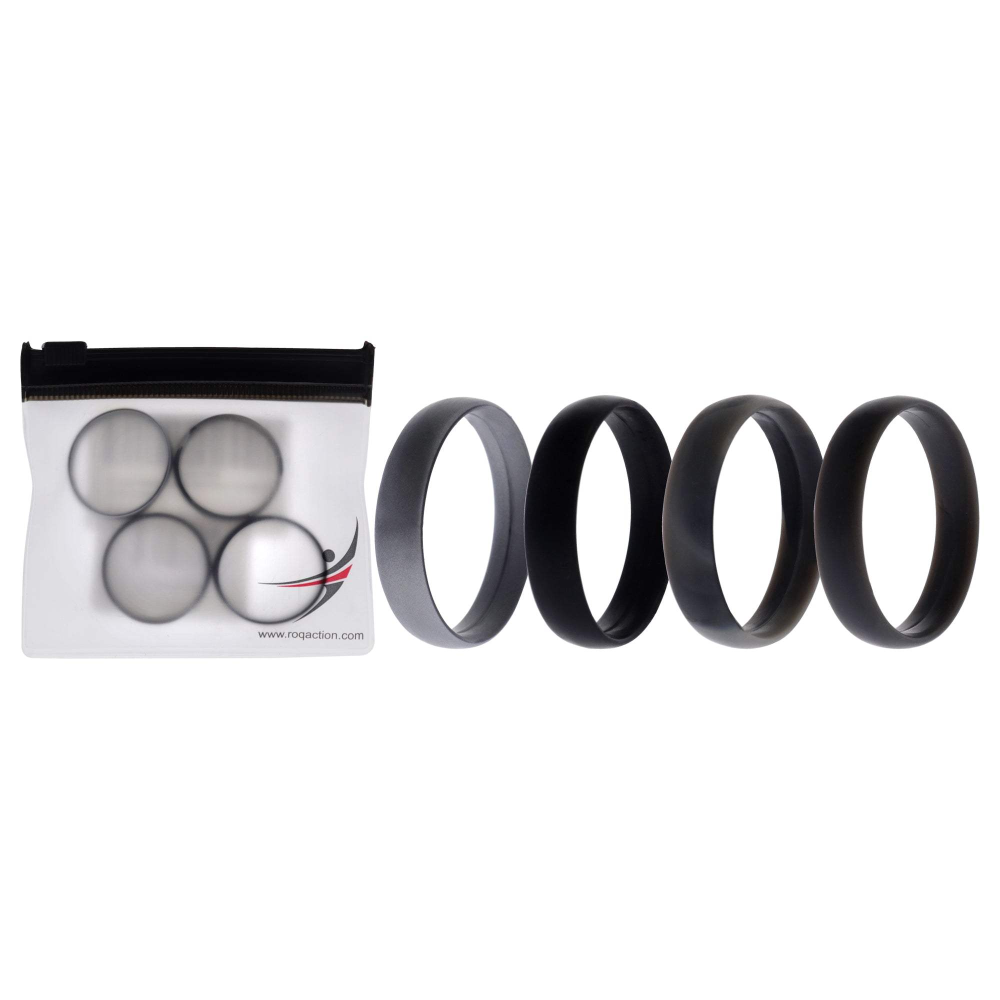 Silicone Wedding 6mm Smooth Ring Set - Black Camo by ROQ for Men - 4 x 14 mm Ring