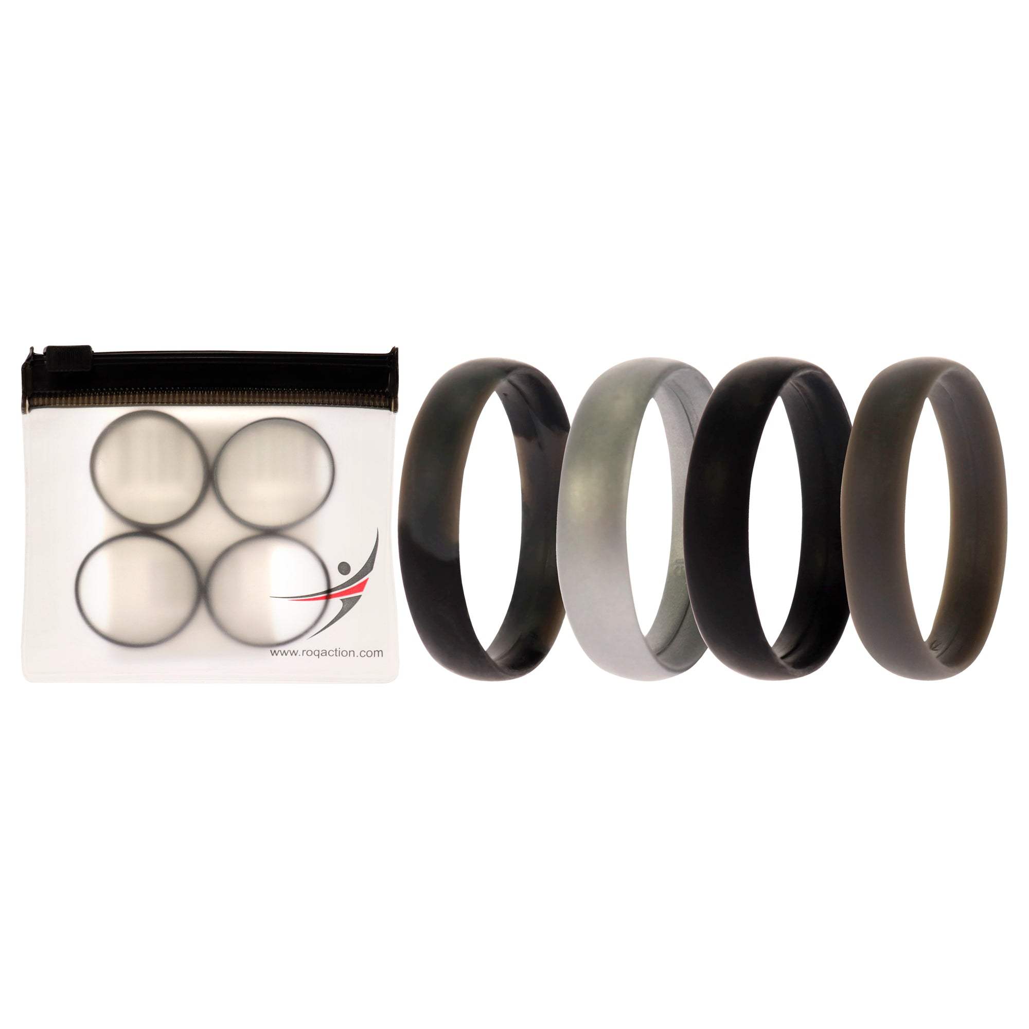 Silicone Wedding 6mm Smooth Ring Set - Black Camo by ROQ for Men - 4 x 15 mm Ring