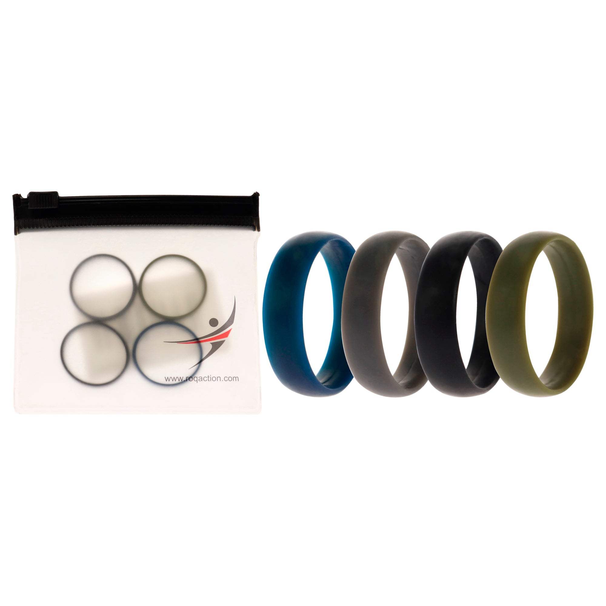 Silicone Wedding 6mm Smooth Ring Solid Set by ROQ for Men - 4 x 10 mm Ring