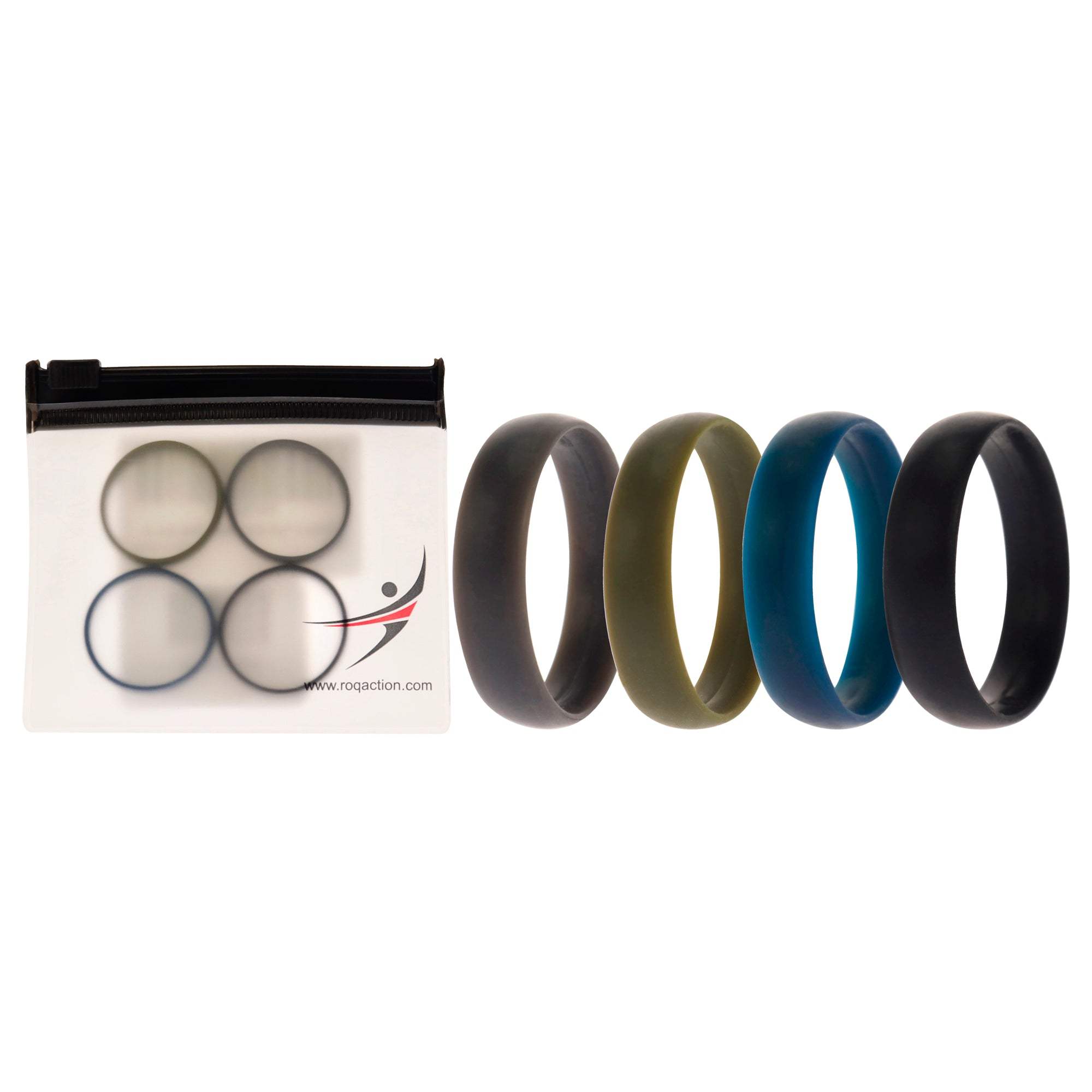 Silicone Wedding 6mm Smooth Ring Solid Set by ROQ for Men - 4 x 13 mm Ring