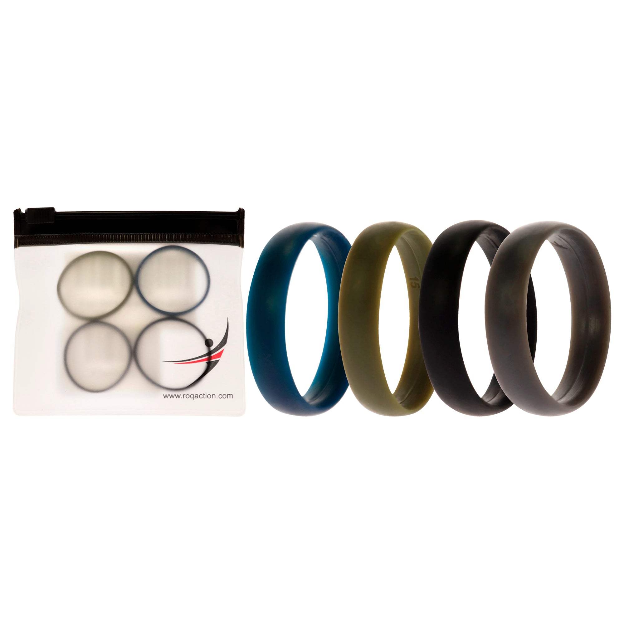 Silicone Wedding 6mm Smooth Ring Solid Set by ROQ for Men - 4 x 15 mm Ring