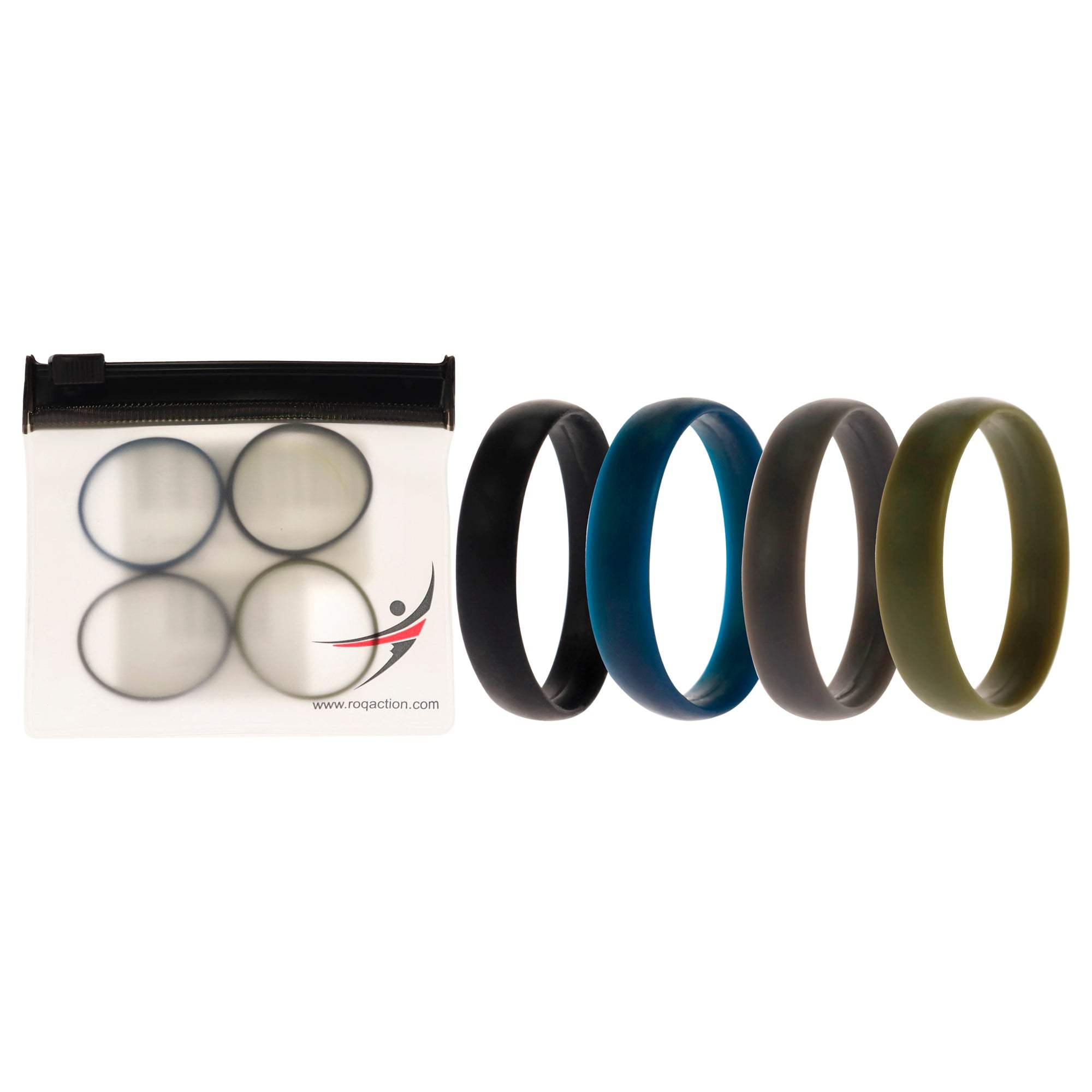 Silicone Wedding 6mm Smooth Ring Solid Set by ROQ for Men - 4 x 16 mm Ring