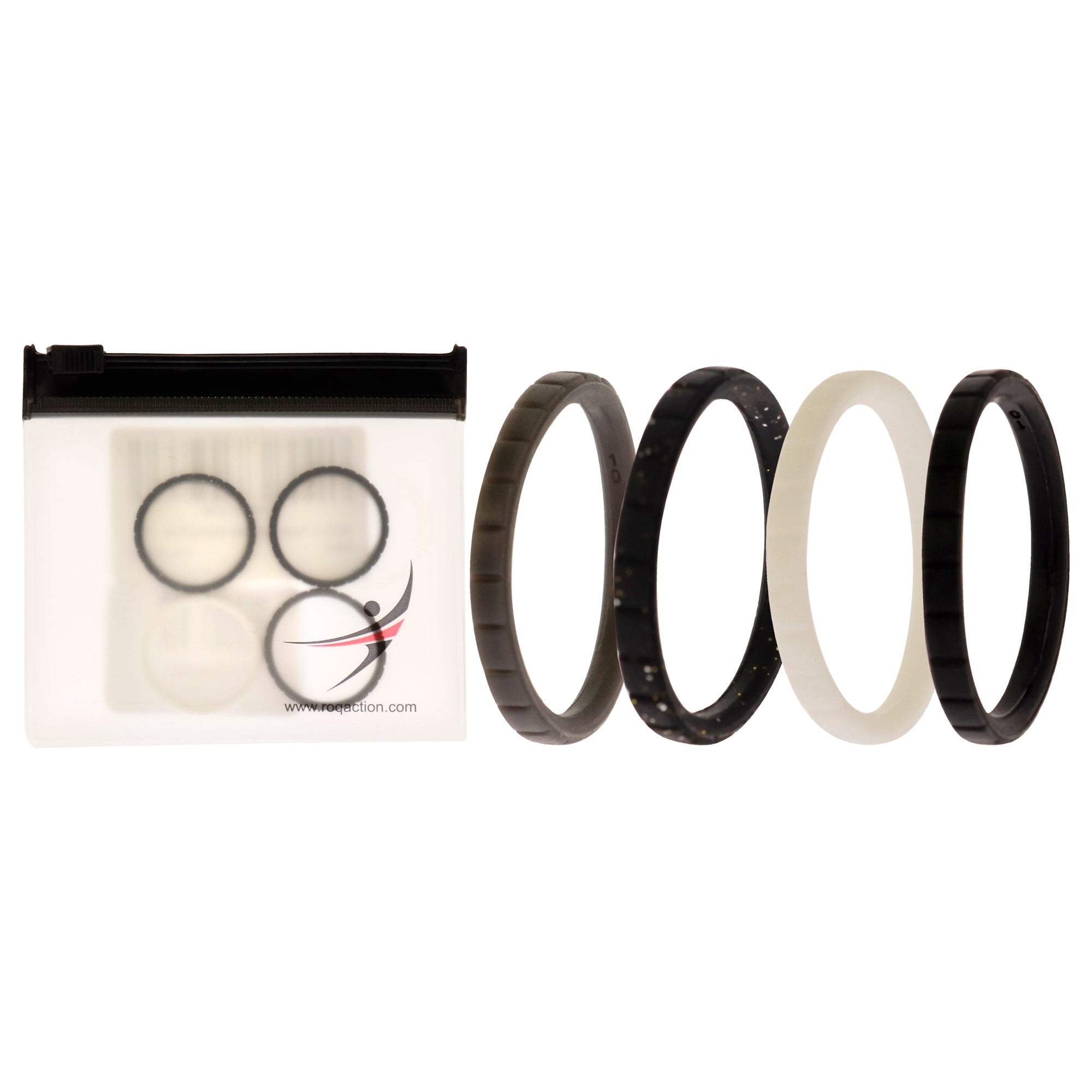 Silicone Wedding Stackble Lines Ring Set -Black-White by ROQ for Women - 4 x 10 mm Ring