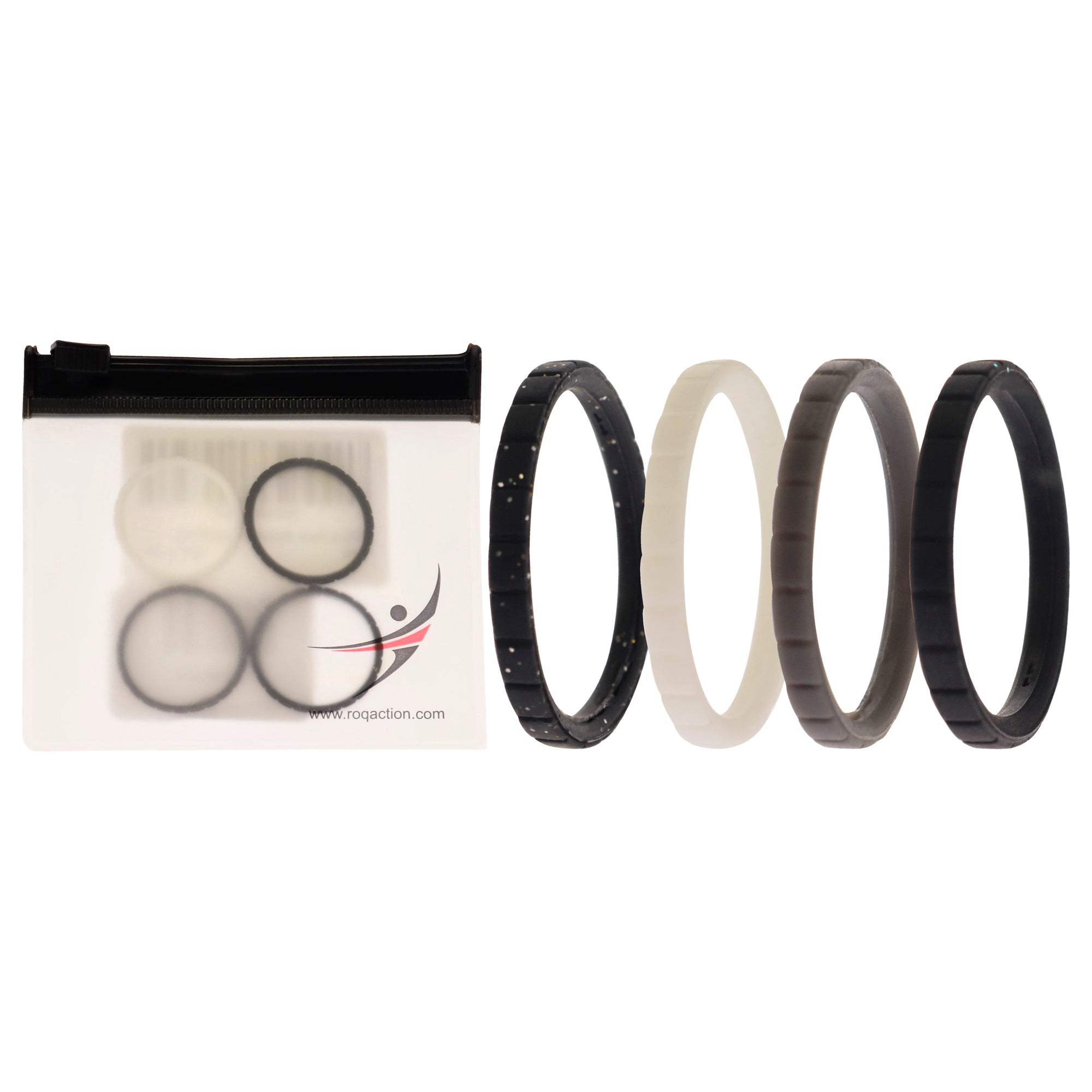 Silicone Wedding Stackble Lines Ring Set -Black-White by ROQ for Women - 4 x 11 mm Ring