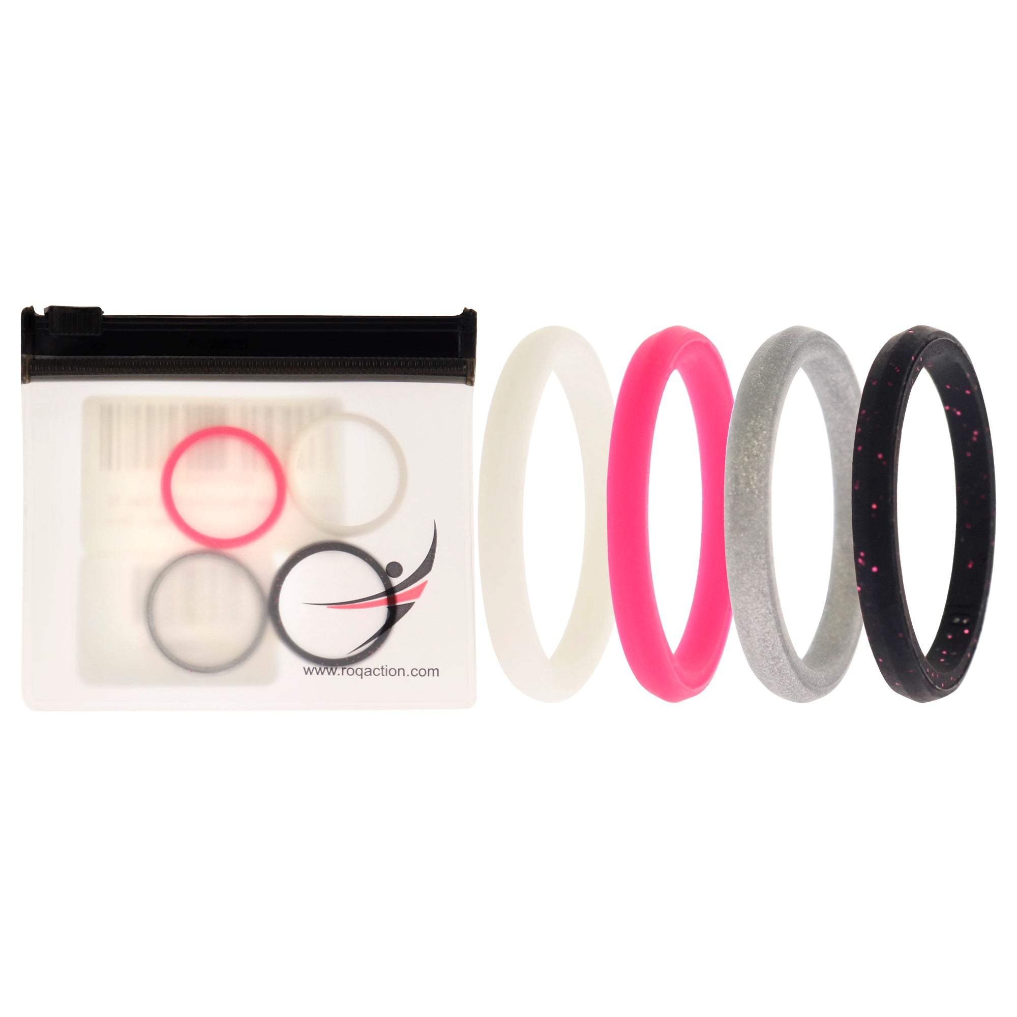 Silicone Wedding Stackble Point Ring Set - Pink by ROQ for Women - 4 x 10 mm Ring