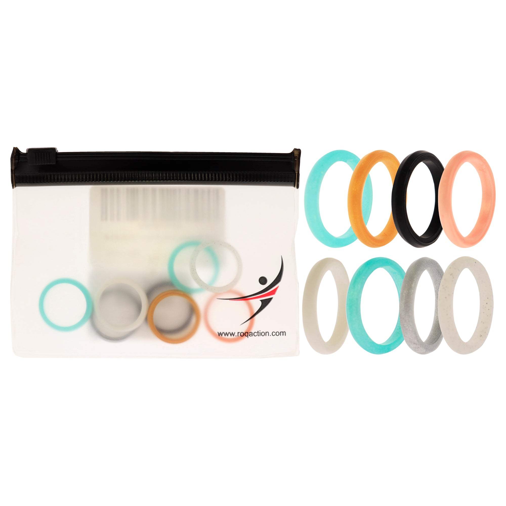 Silicone Wedding Stackble Point Ring Set - Turquoise-Black by ROQ for Women - 8 x 4 mm Ring