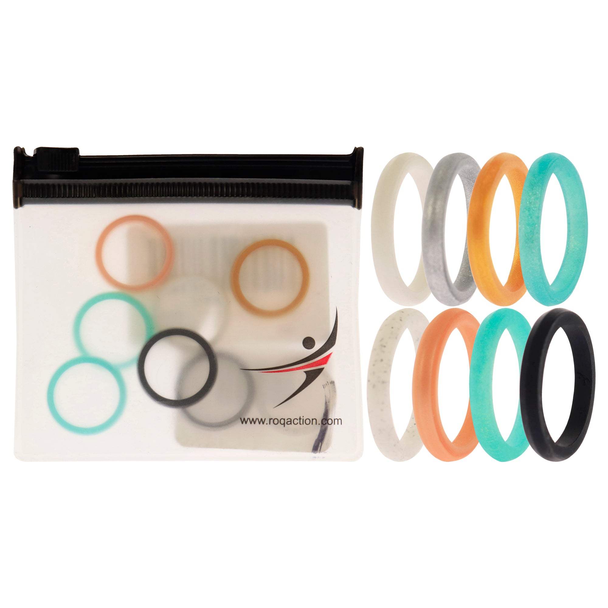 Silicone Wedding Stackble Point Ring Set - Turquoise-Black by ROQ for Women - 8 x 5 mm Ring