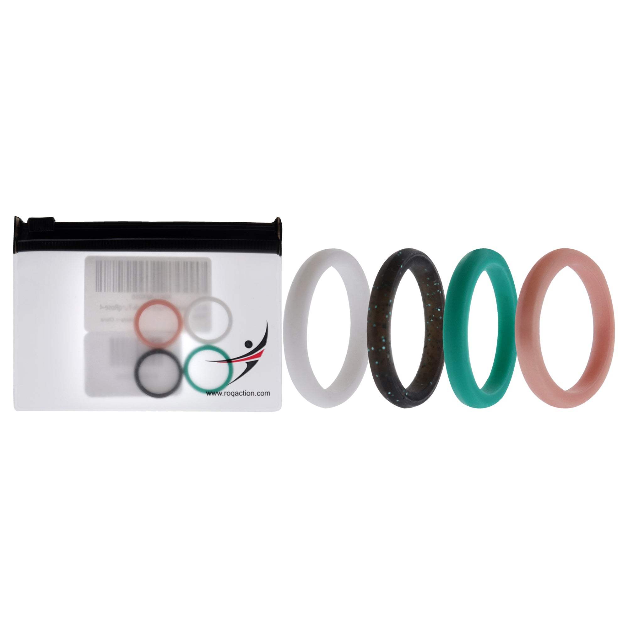 Silicone Wedding Stackble Point Ring Set - Turquoise-Black by ROQ for Women - 4 x 4 mm Ring