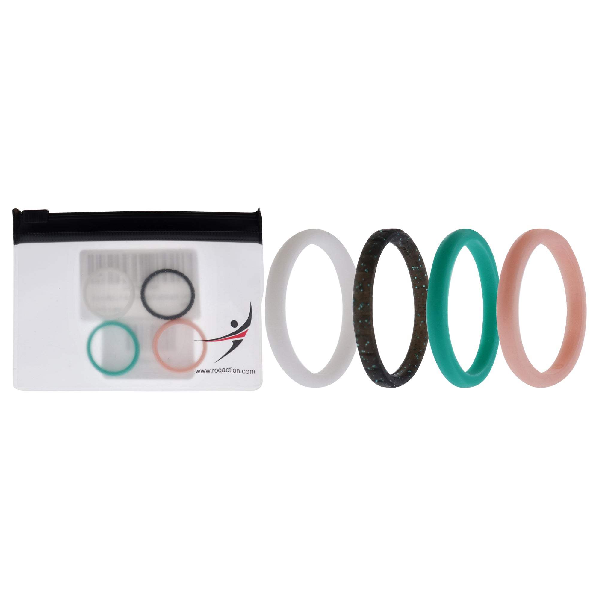 Silicone Wedding Stackble Point Ring Set - Turquoise-Black by ROQ for Women - 4 x 8 mm Ring