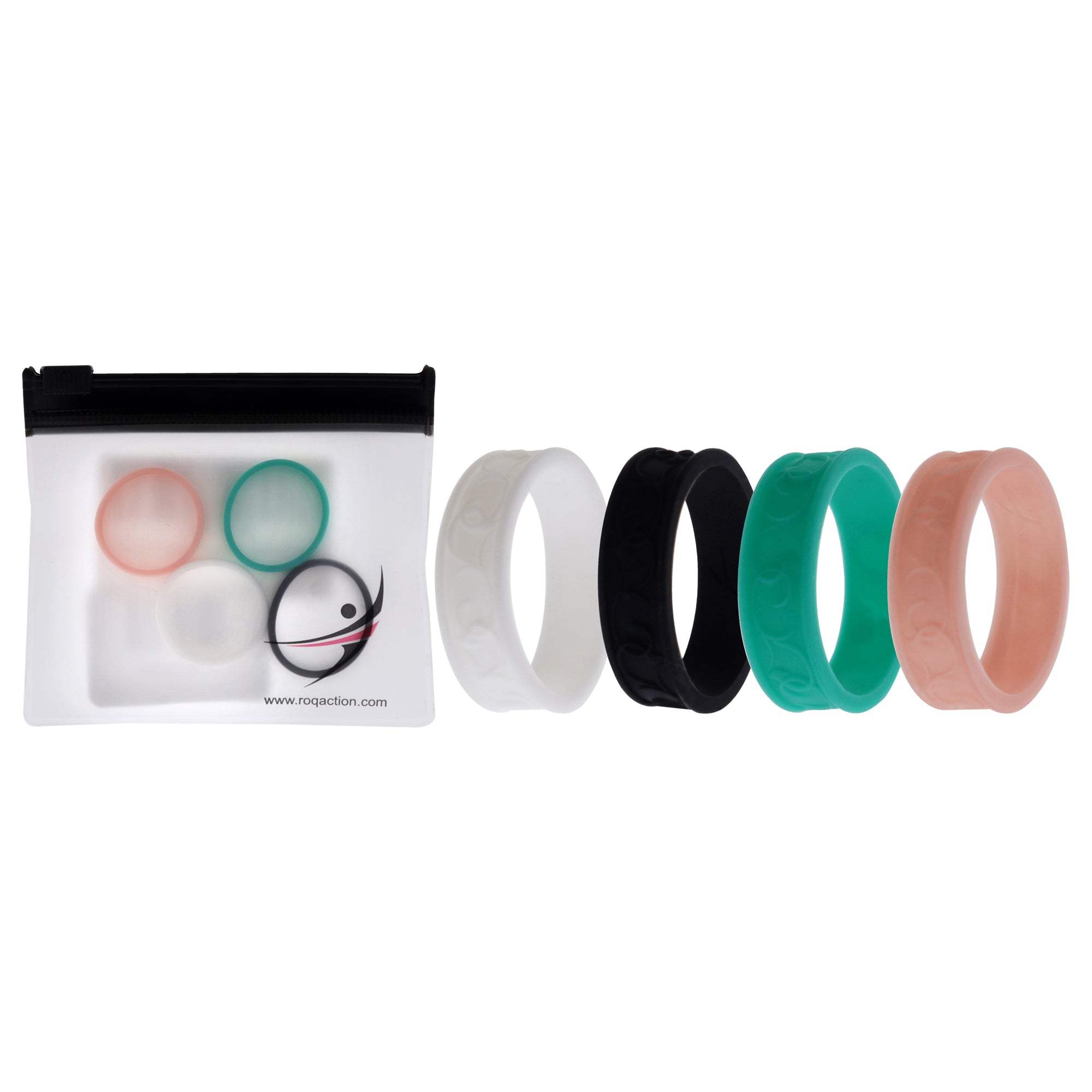 Silicone Wedding Flower Ring Set - Turquoise by ROQ for Women - 4 x 10 mm Ring