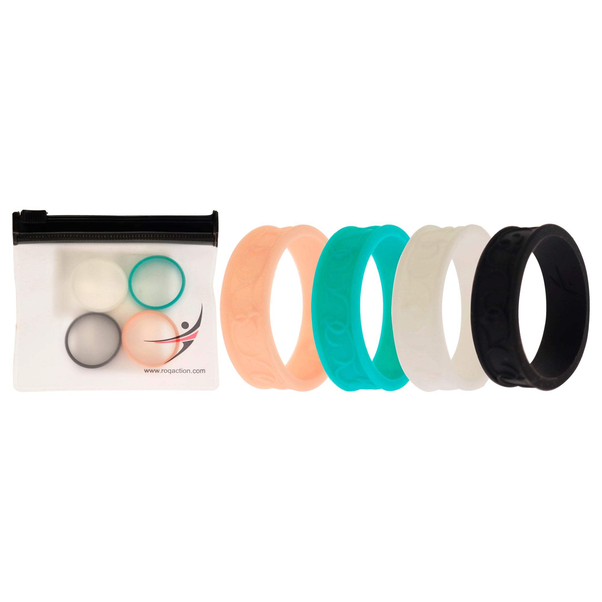 Silicone Wedding Flower Ring Set - Turquoise by ROQ for Women - 4 x 11 mm Ring