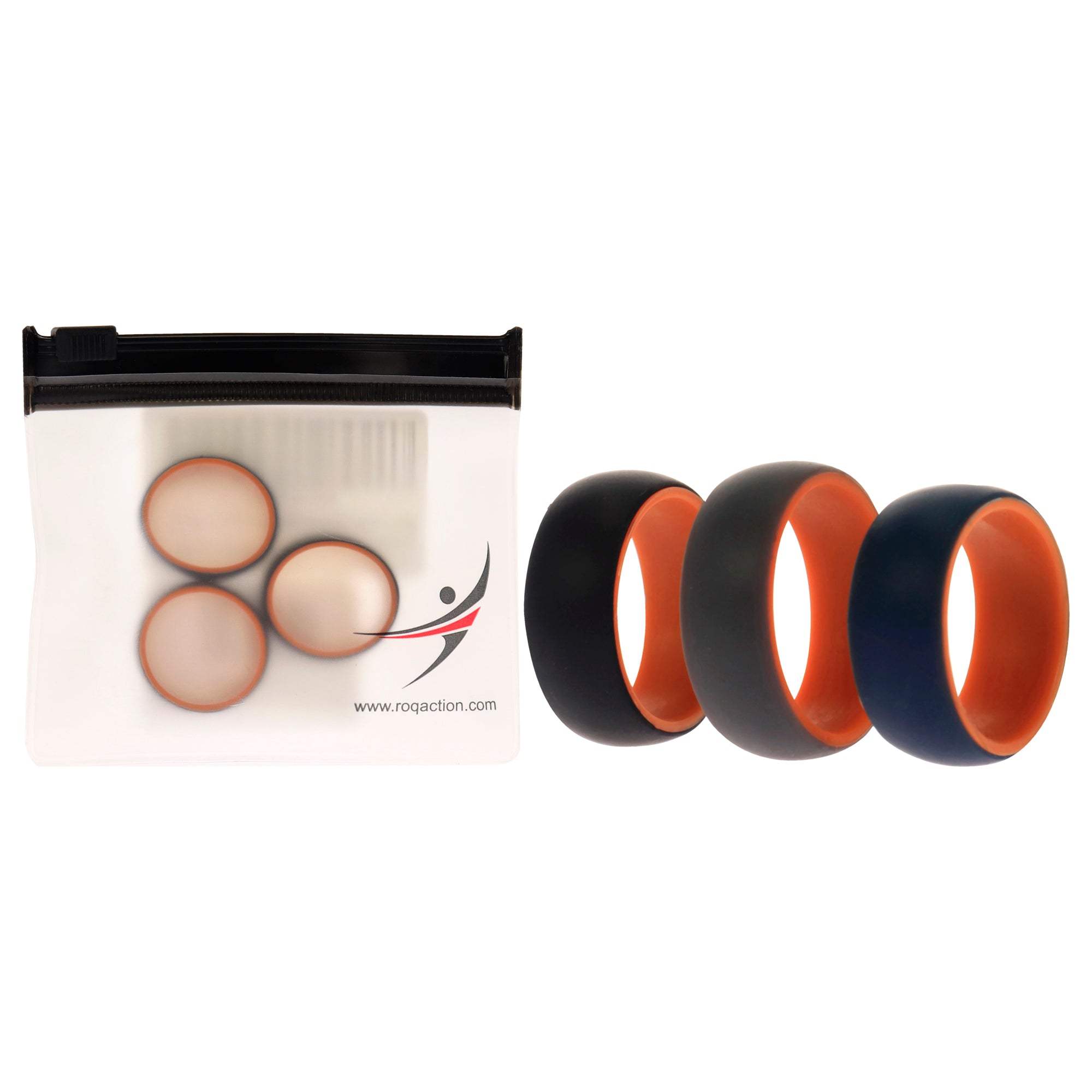 Silicone Wedding 2Layer Dome Ring Set - Orange by ROQ for Men - 3 x 9 mm Ring
