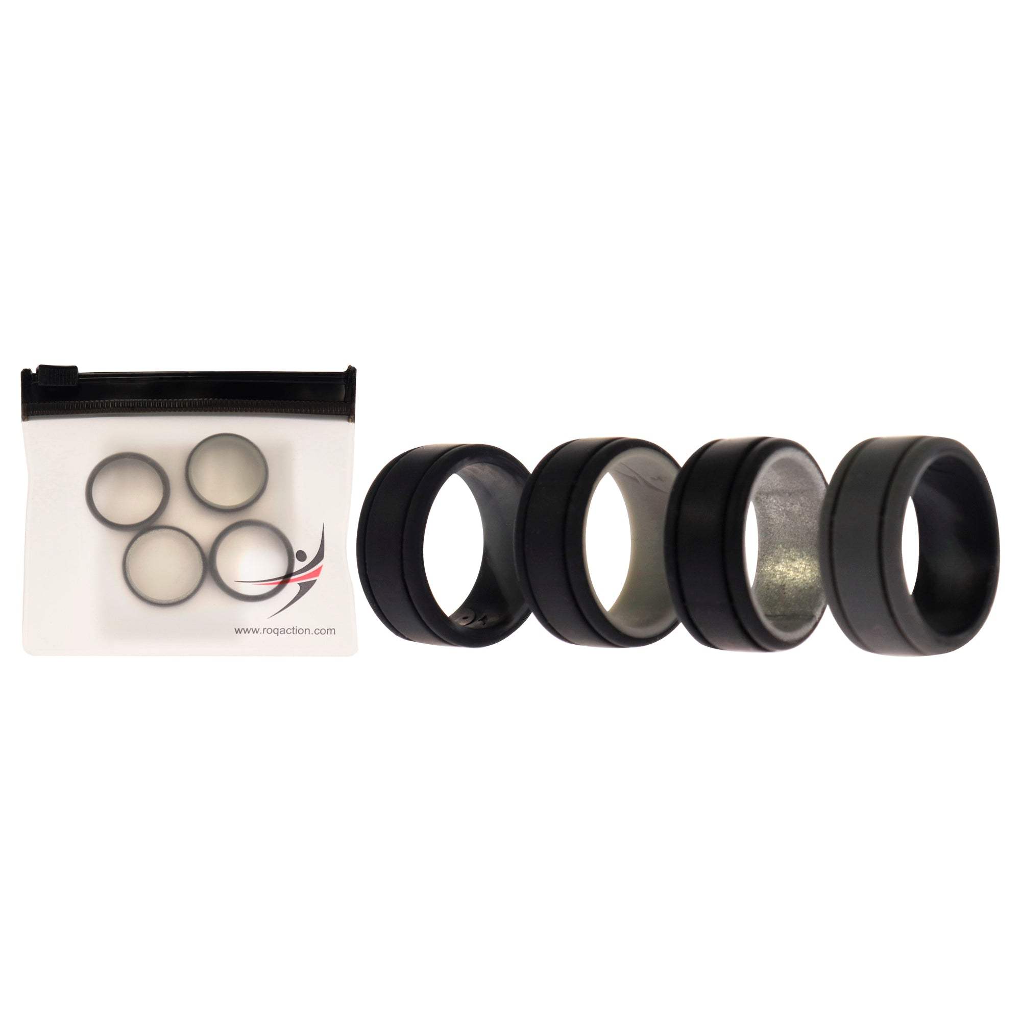 Silicone Wedding 2Layer Lines Ring Set - Silver-Camo by ROQ for Men - 4 x 7 mm Ring