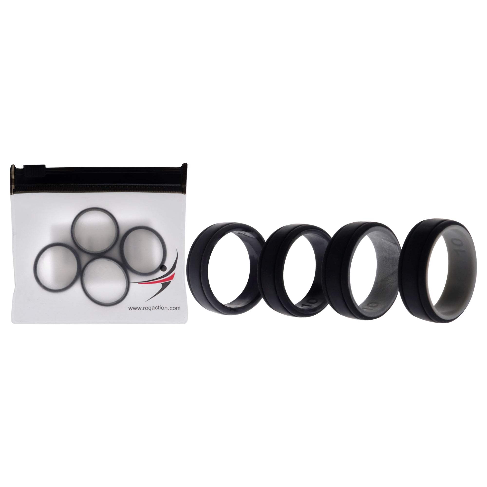 Silicone Wedding 2Layer Lines Ring Set - Silver-Camo by ROQ for Men - 4 x 10 mm Ring