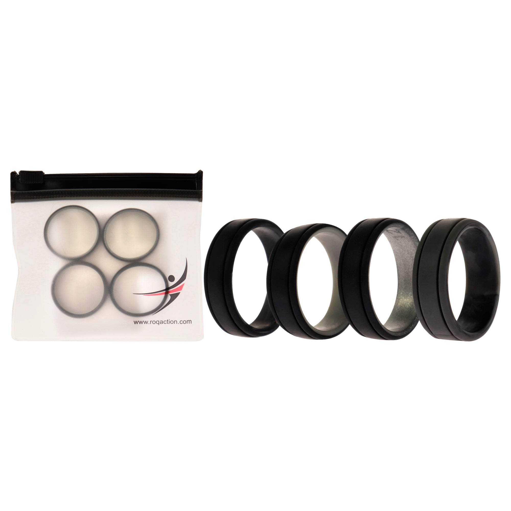 Silicone Wedding 2Layer Lines Ring Set - Silver-Camo by ROQ for Men - 4 x 12 mm Ring