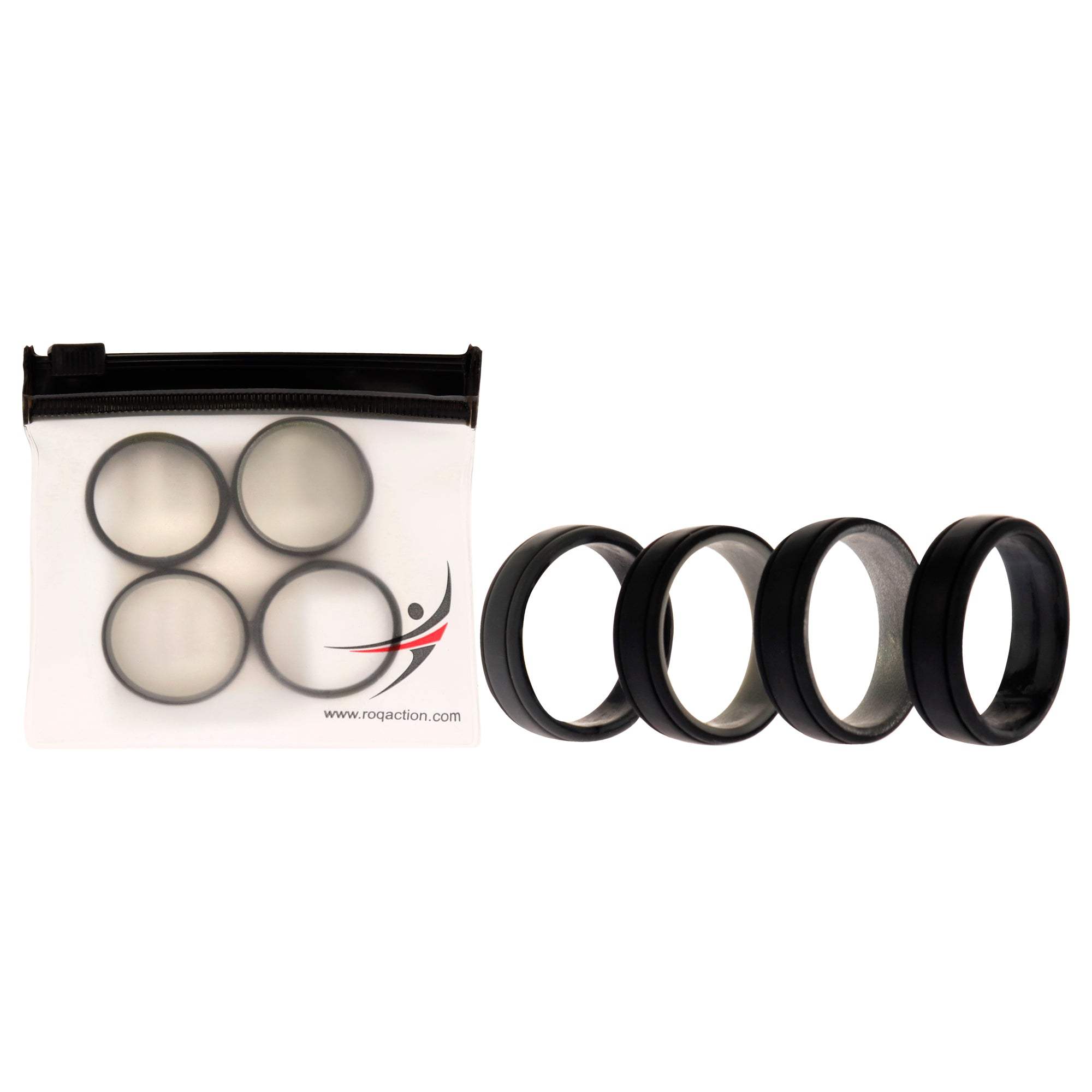 Silicone Wedding 2Layer Lines Ring Set - Silver-Camo by ROQ for Men - 4 x 13 mm Ring