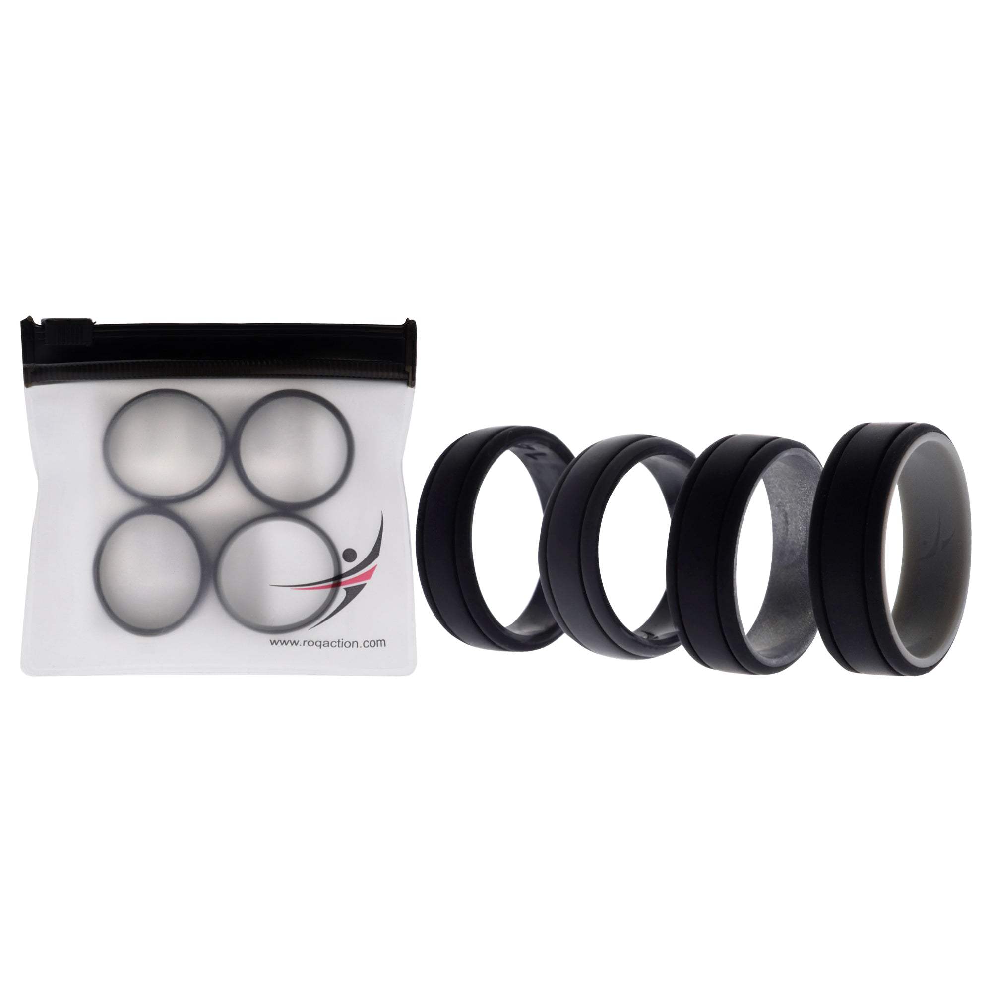 Silicone Wedding 2Layer Lines Ring Set - Silver-Camo by ROQ for Men - 4 x 14 mm Ring