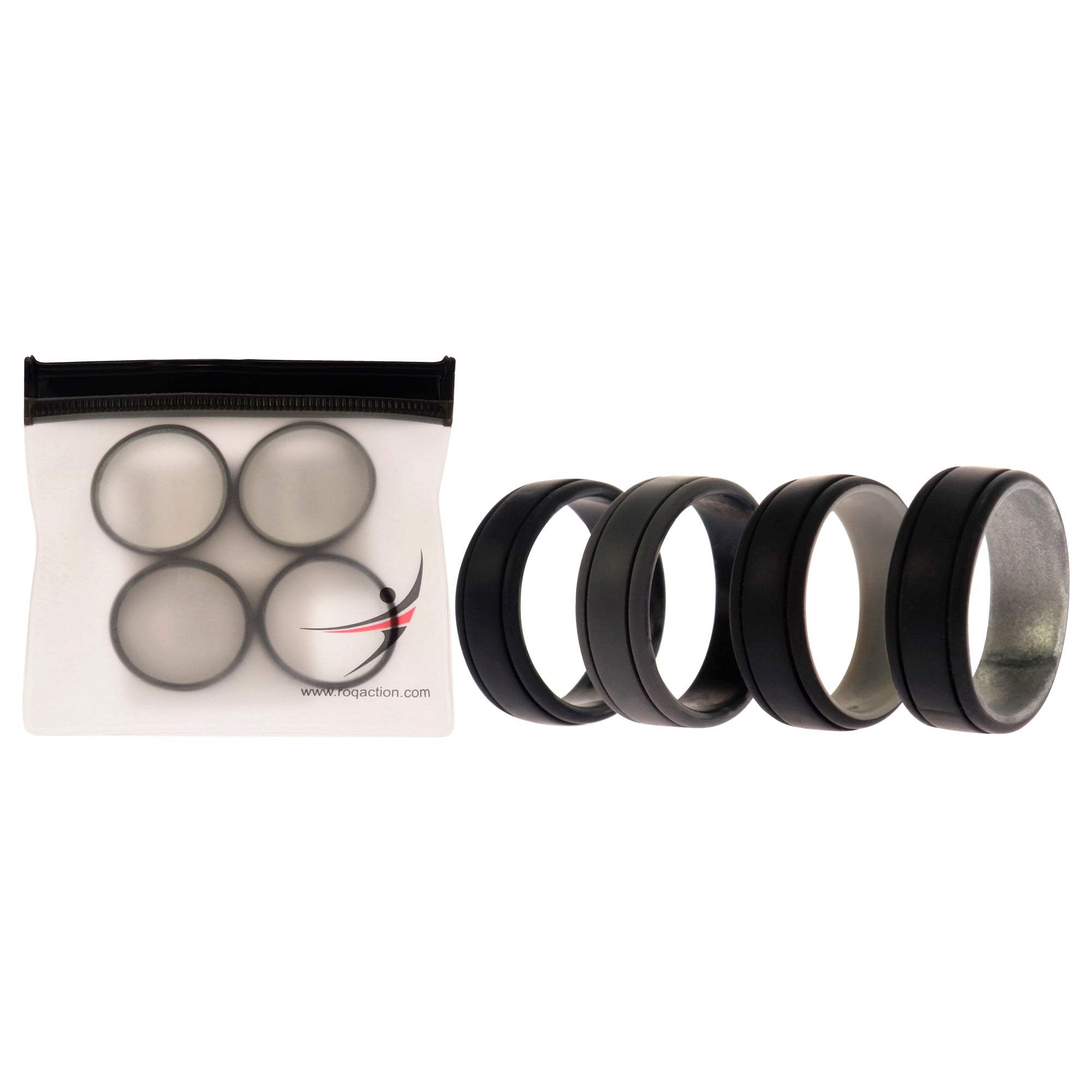 Silicone Wedding 2Layer Lines Ring Set - Silver-Camo by ROQ for Men - 4 x 16 mm Ring