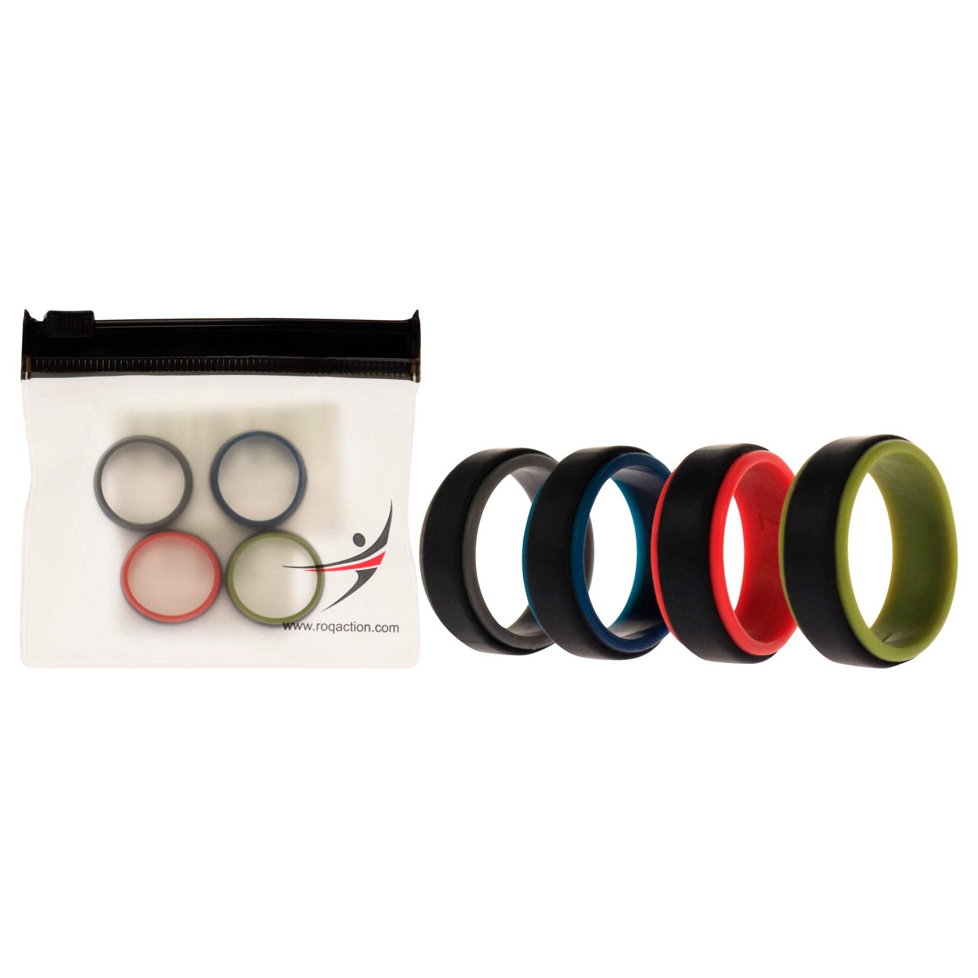 Silicone Wedding 2Layer Step Ring Set - Black by ROQ for Men - 4 x 7 mm Ring