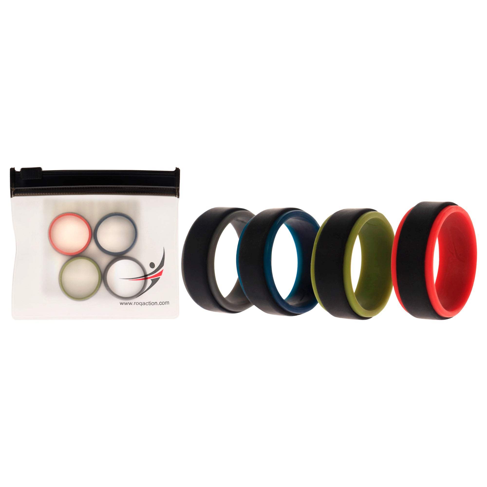 Silicone Wedding 2Layer Step Ring Set - Black by ROQ for Men - 4 x 8 mm Ring