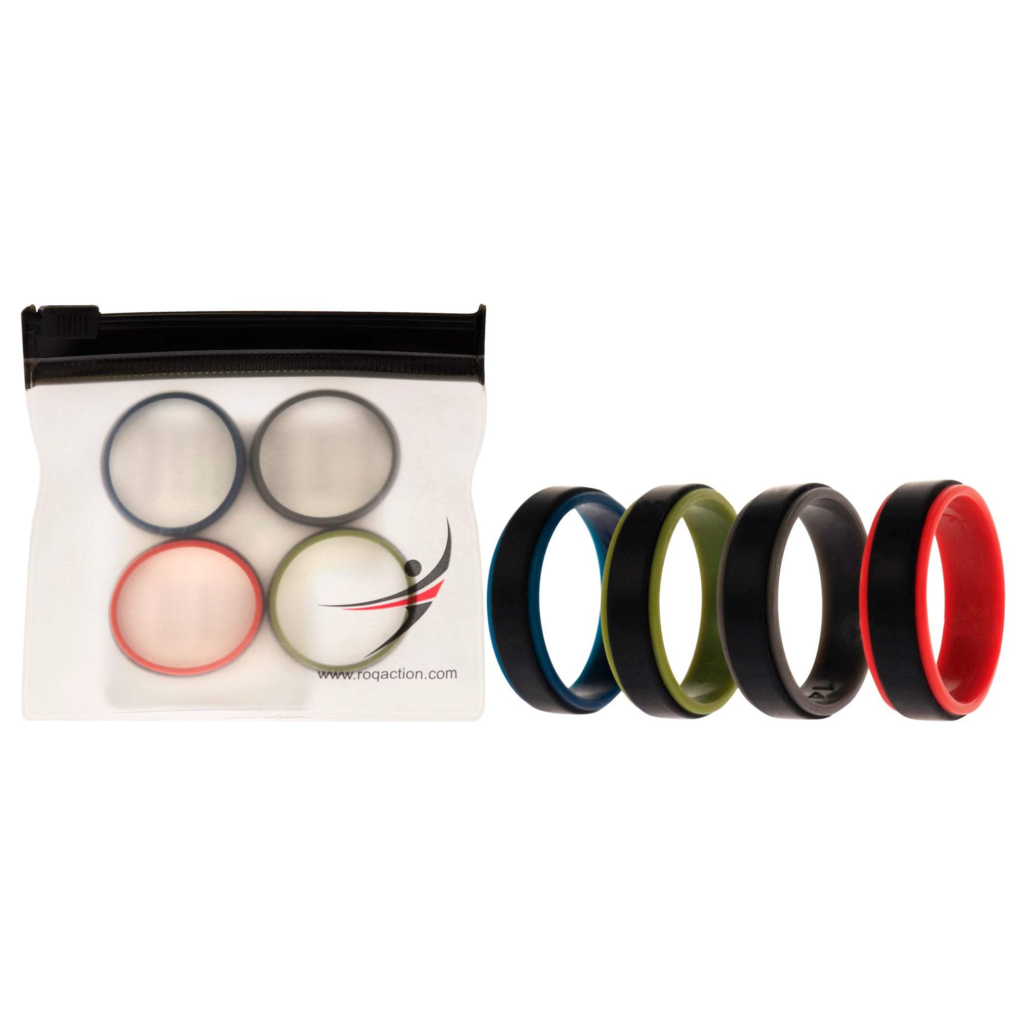 Silicone Wedding 2Layer Step Ring Set - Black by ROQ for Men - 4 x 14 mm Ring