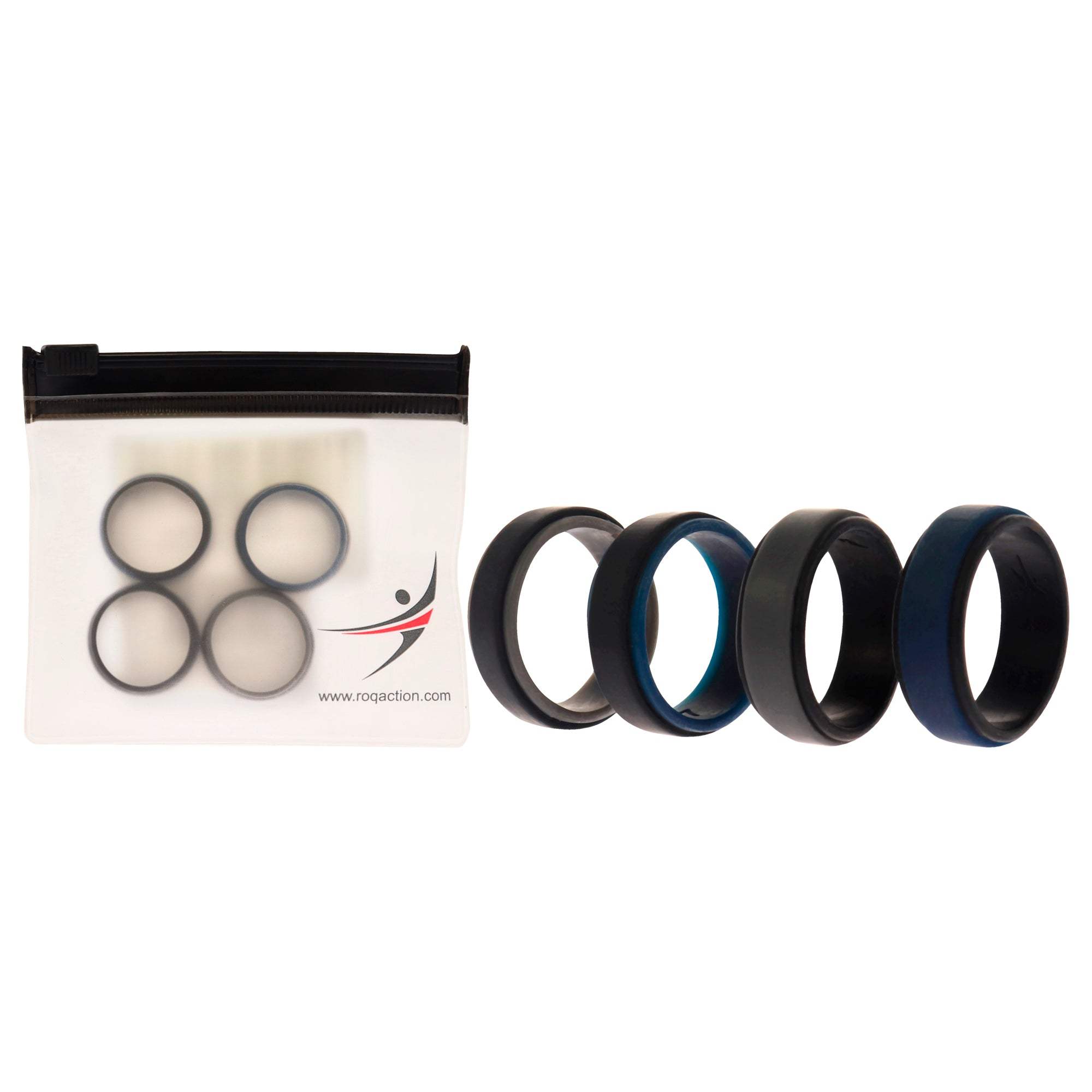 Silicone Wedding 2Layer Step Ring Set - Black-Blue by ROQ for Men - 4 x 7 mm Ring