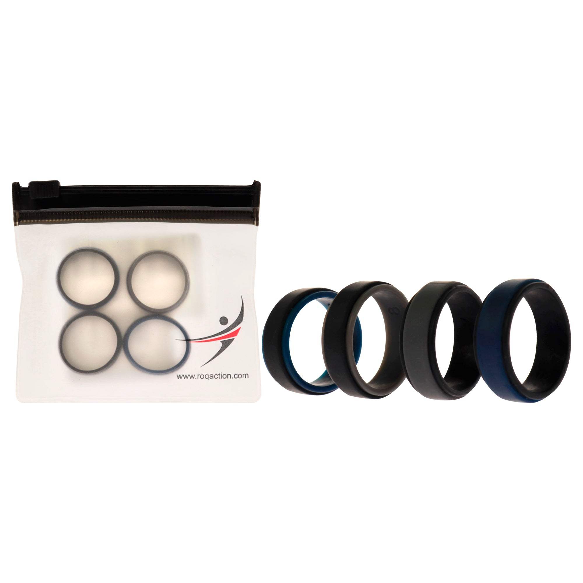 Silicone Wedding 2Layer Step Ring Set - Black-Blue by ROQ for Men - 4 x 8 mm Ring