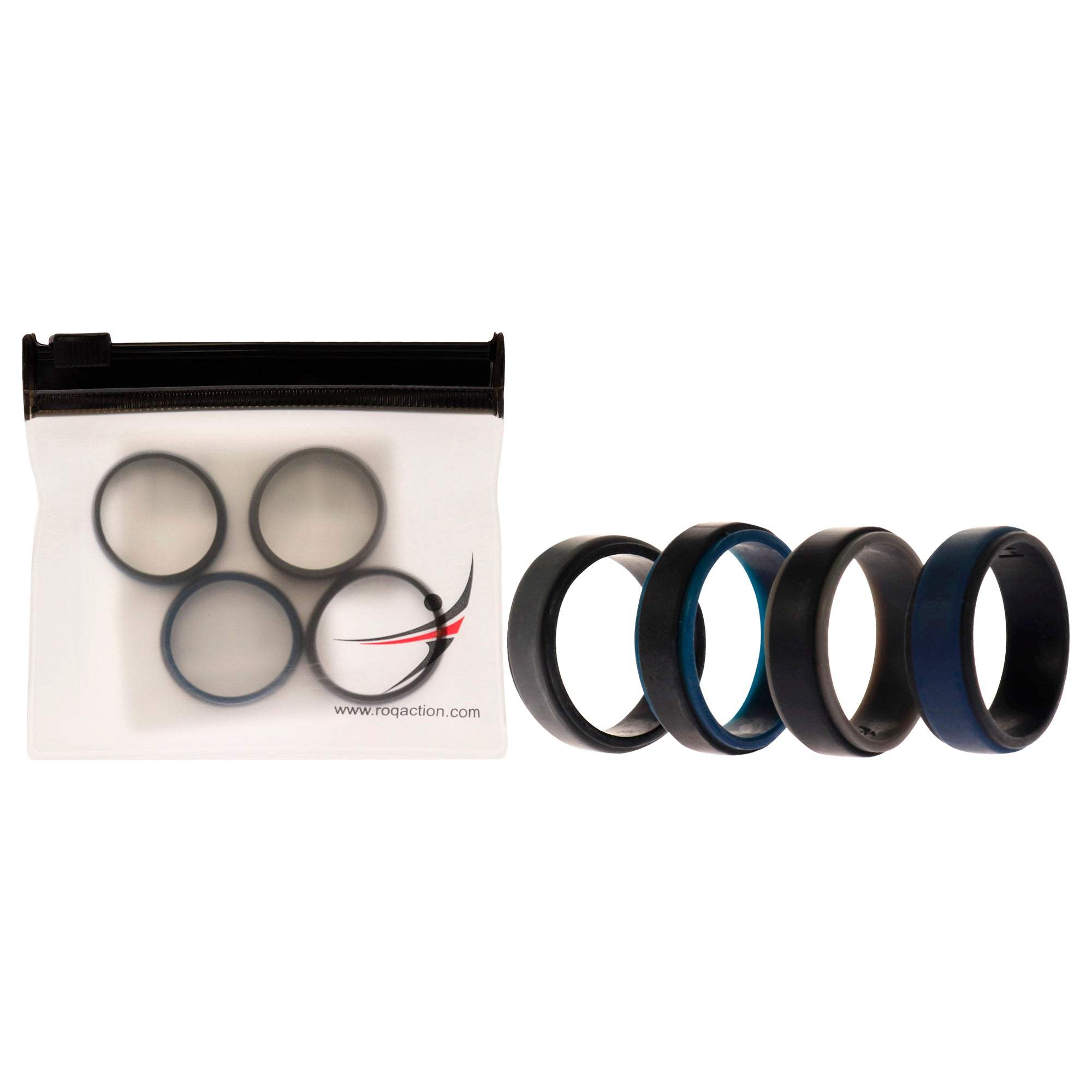 Silicone Wedding 2Layer Step Ring Set - Black-Blue by ROQ for Men - 4 x 11 mm Ring