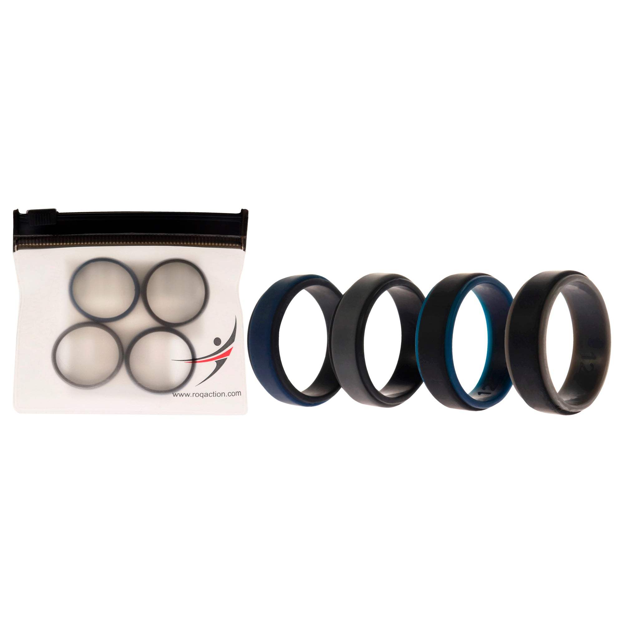 Silicone Wedding 2Layer Step Ring Set - Black-Blue by ROQ for Men - 4 x 12 mm Ring