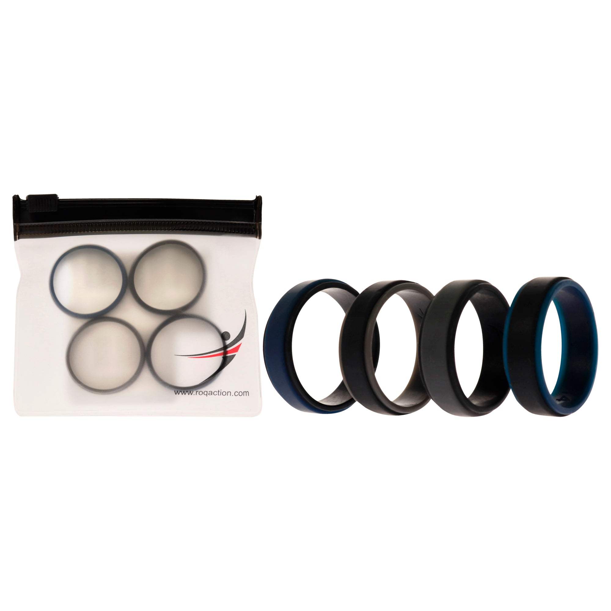 Silicone Wedding 2Layer Step Ring Set - Black-Blue by ROQ for Men - 4 x 14 mm Ring