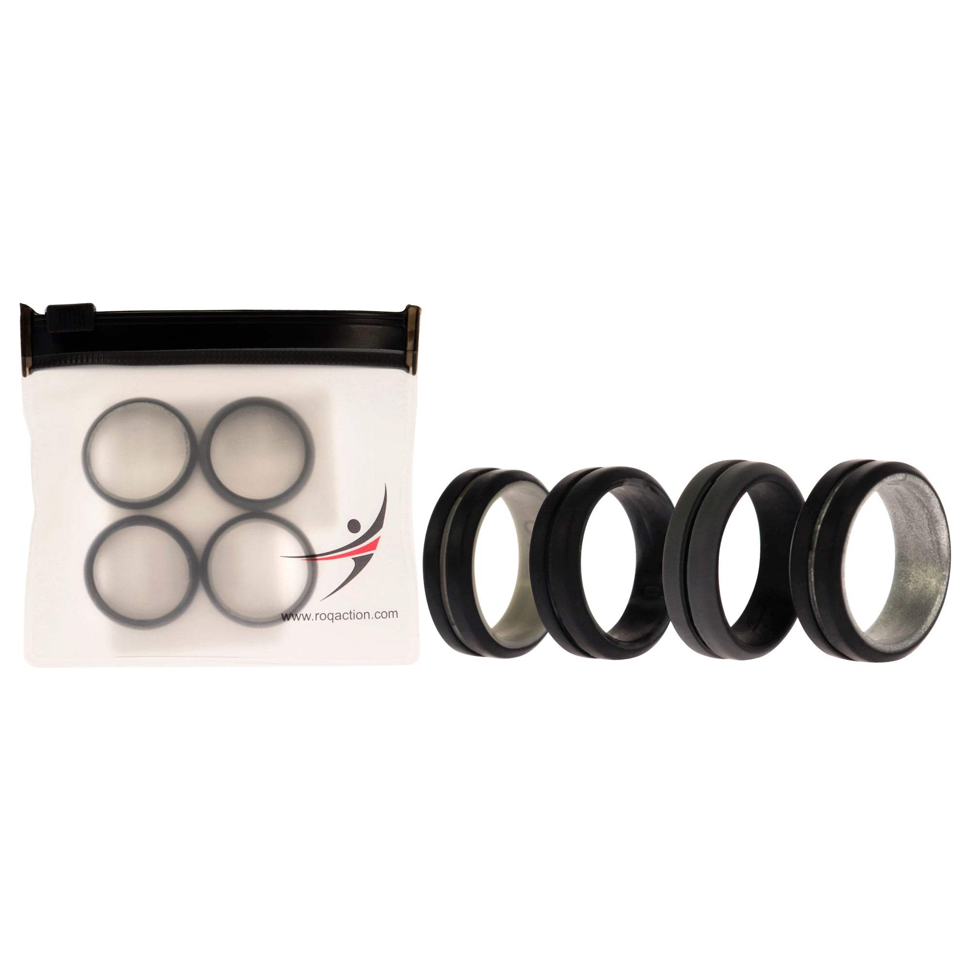 Silicone Wedding 2Layer Middle Line Ring Set - Black-Camo by ROQ for Men - 4 x 10 mm Ring