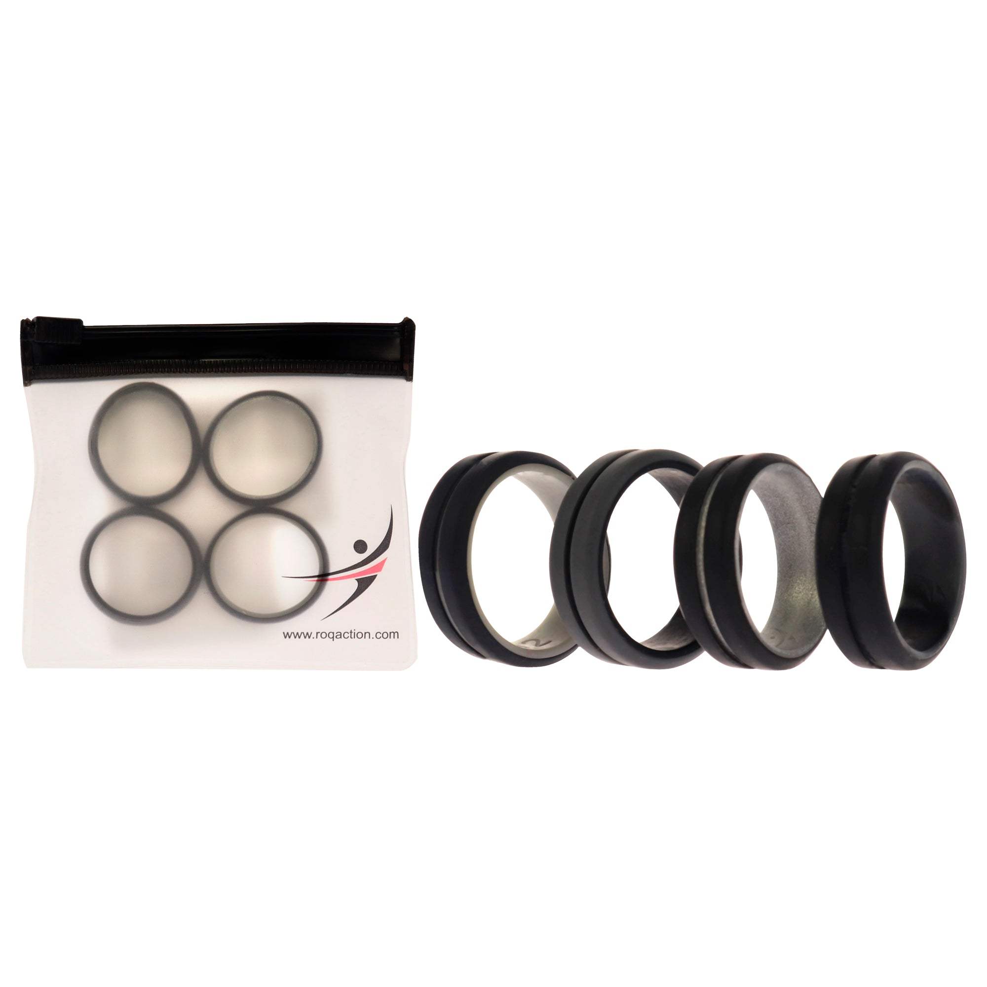 Silicone Wedding 2Layer Middle Line Ring Set - Black-Camo by ROQ for Men - 4 x 12 mm Ring