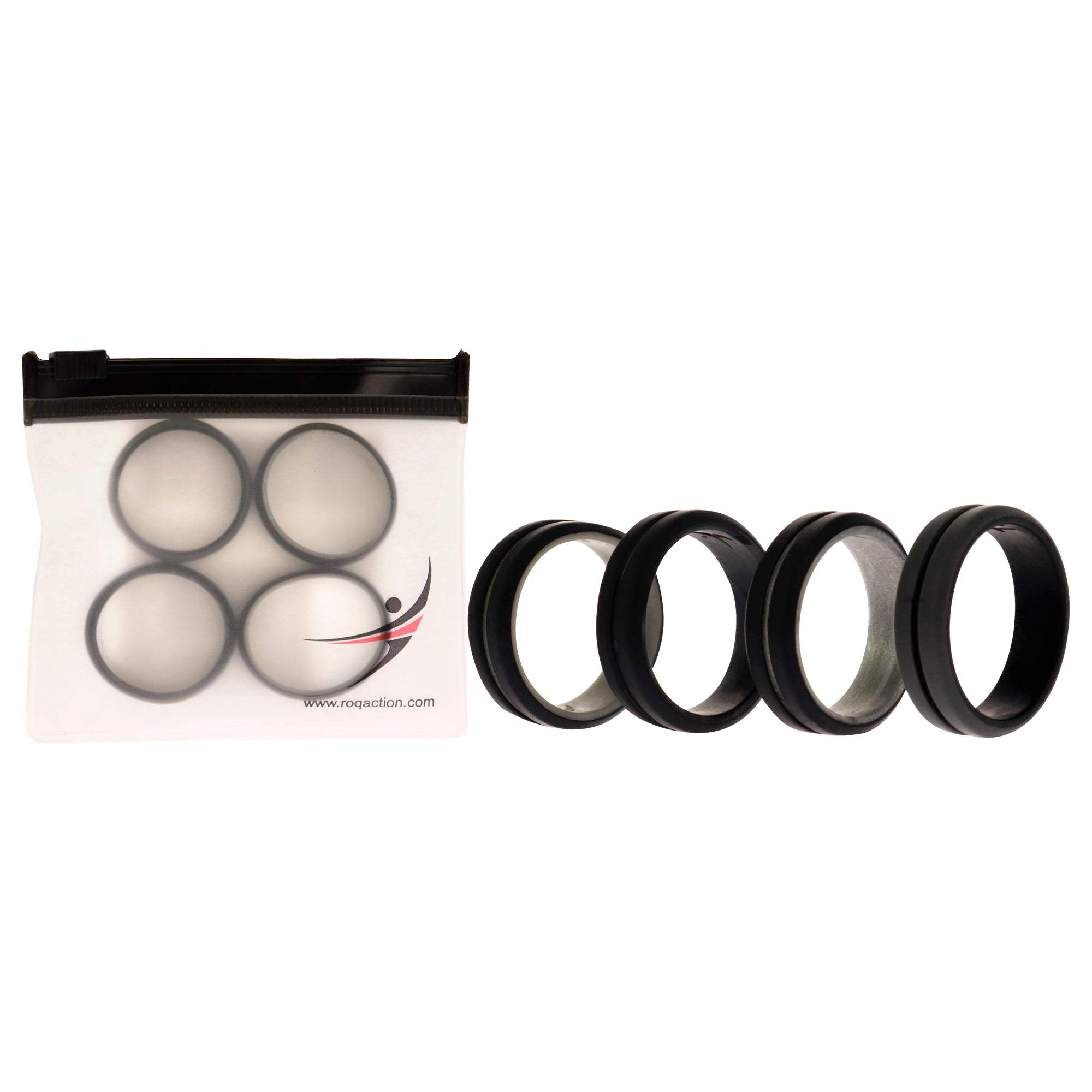 Silicone Wedding 2Layer Middle Line Ring Set - Black-Camo by ROQ for Men - 4 x 15 mm Ring