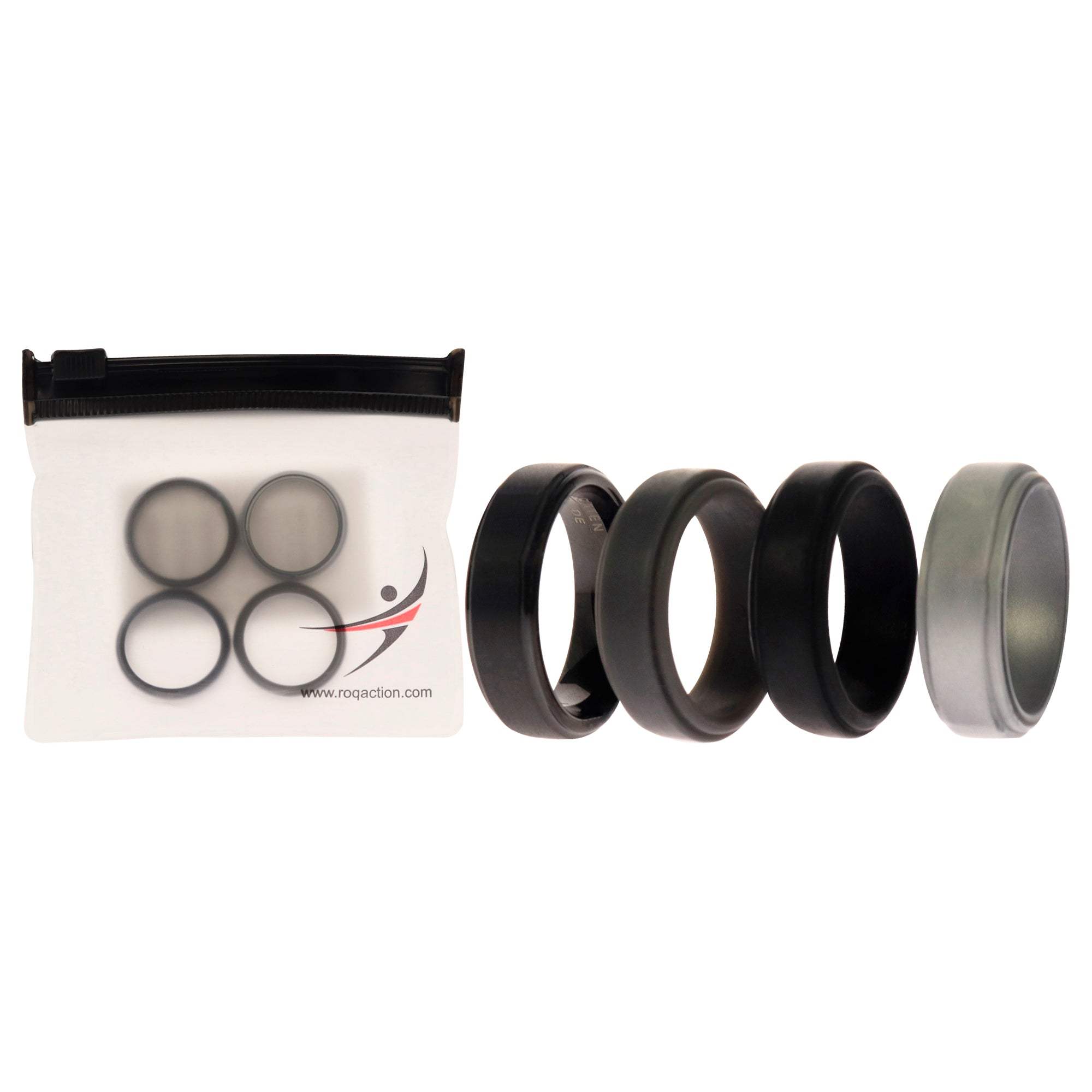 Silicone Wedding Twin Step Ring Set - Black by ROQ for Men - 4 x 7 mm Ring