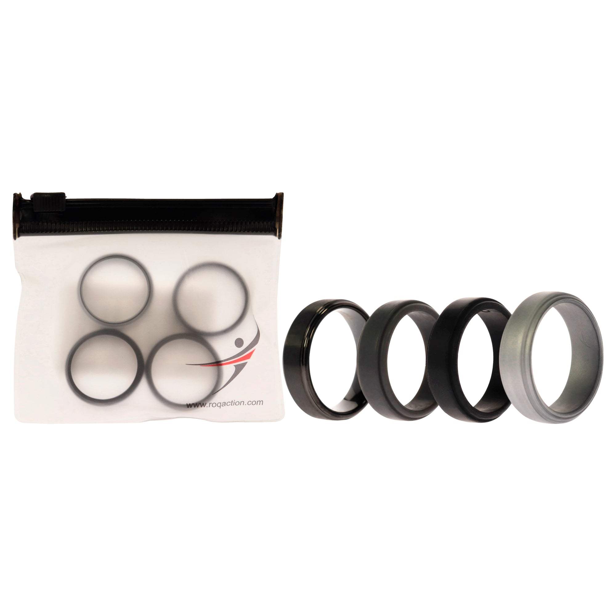 Silicone Wedding Twin Step Ring Set - Black by ROQ for Men - 4 x 10 mm Ring