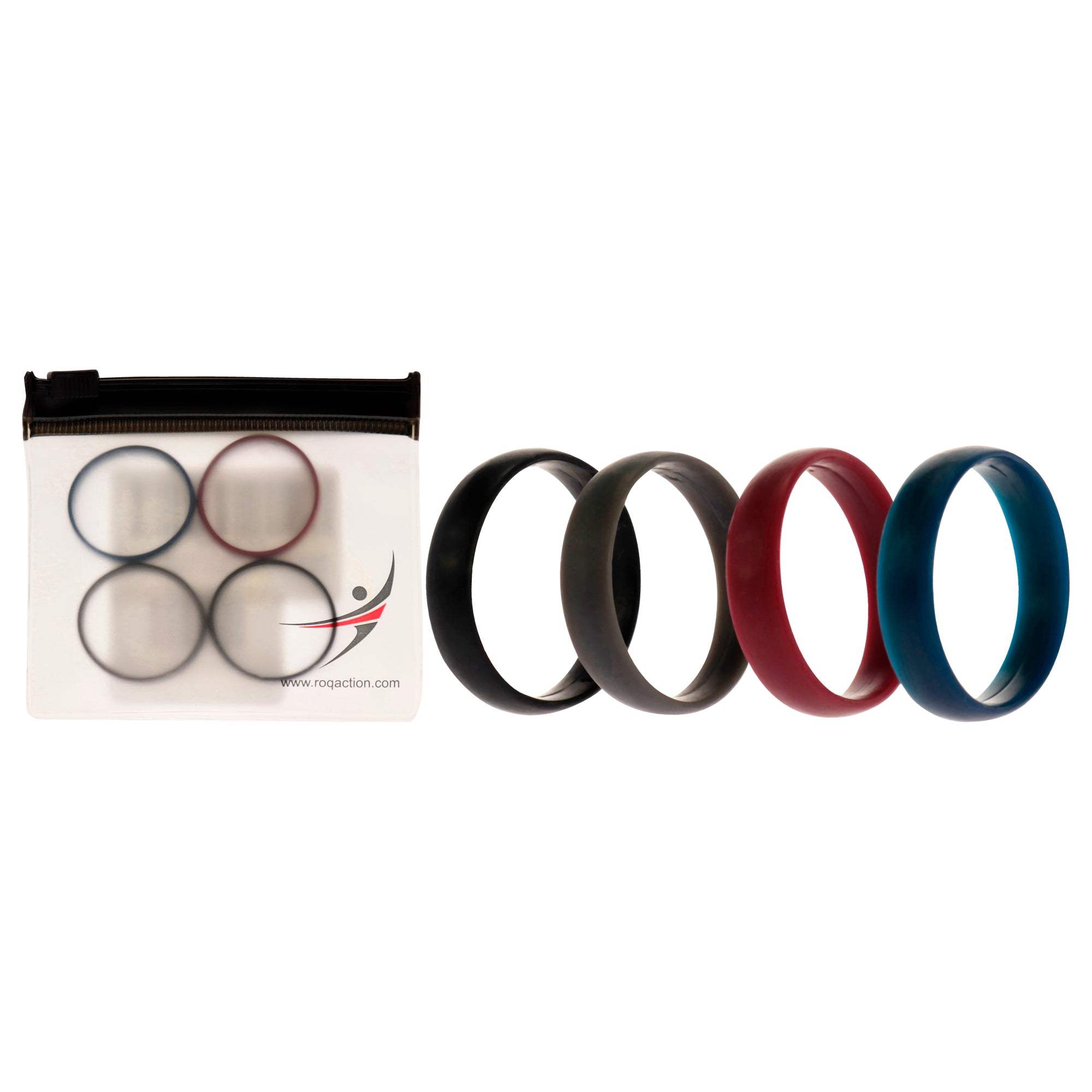 Silicone Wedding 6mm Smooth Ring Set - Bordeaux by ROQ for Men - 4 x 14 mm Ring