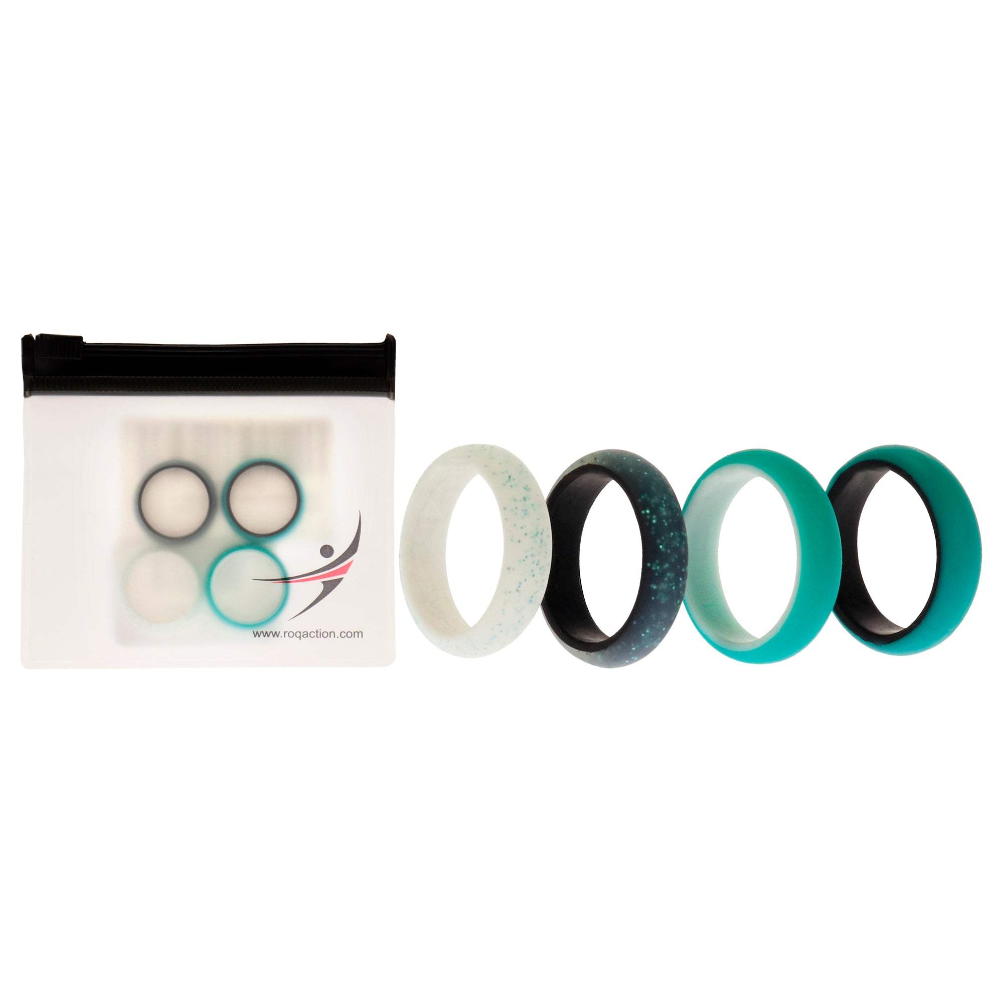 Silicone Wedding 2Layer Ring Set - Turquoise by ROQ for Women - 4 x 4 mm Ring