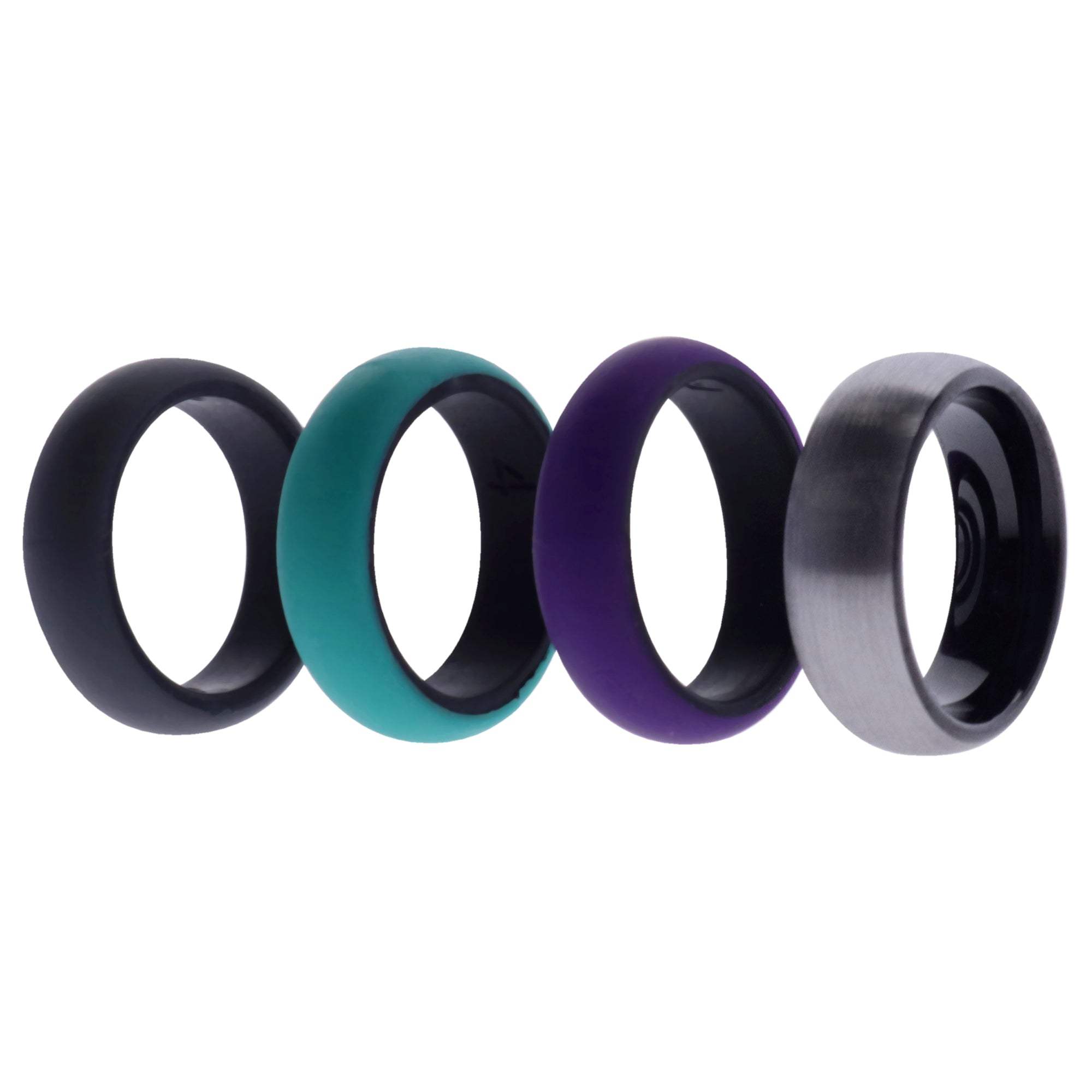 Silicone Wedding Twin Brushed 6mm Ring Set - Turquoise by ROQ for Women - 4 x 4 mm Ring