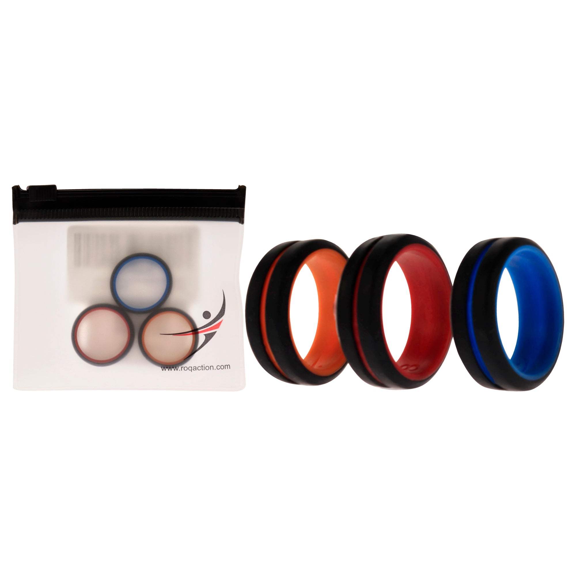 Silicone Wedding 2Layer Middle Line Ring Set - Black by ROQ for Men - 3 x 8 mm Ring