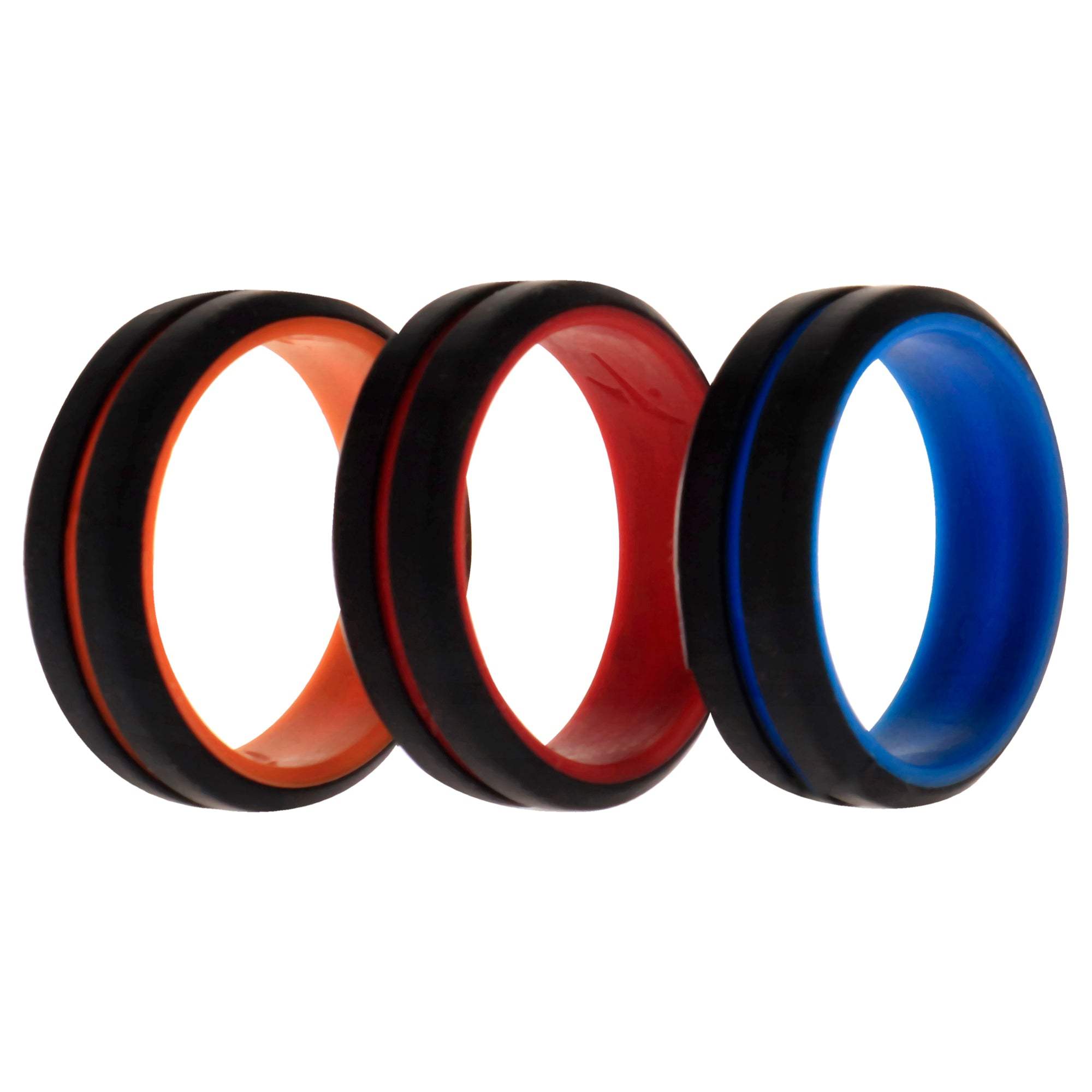 Silicone Wedding 2Layer Middle Line Ring Set - Black by ROQ for Men - 3 x 13 mm Ring