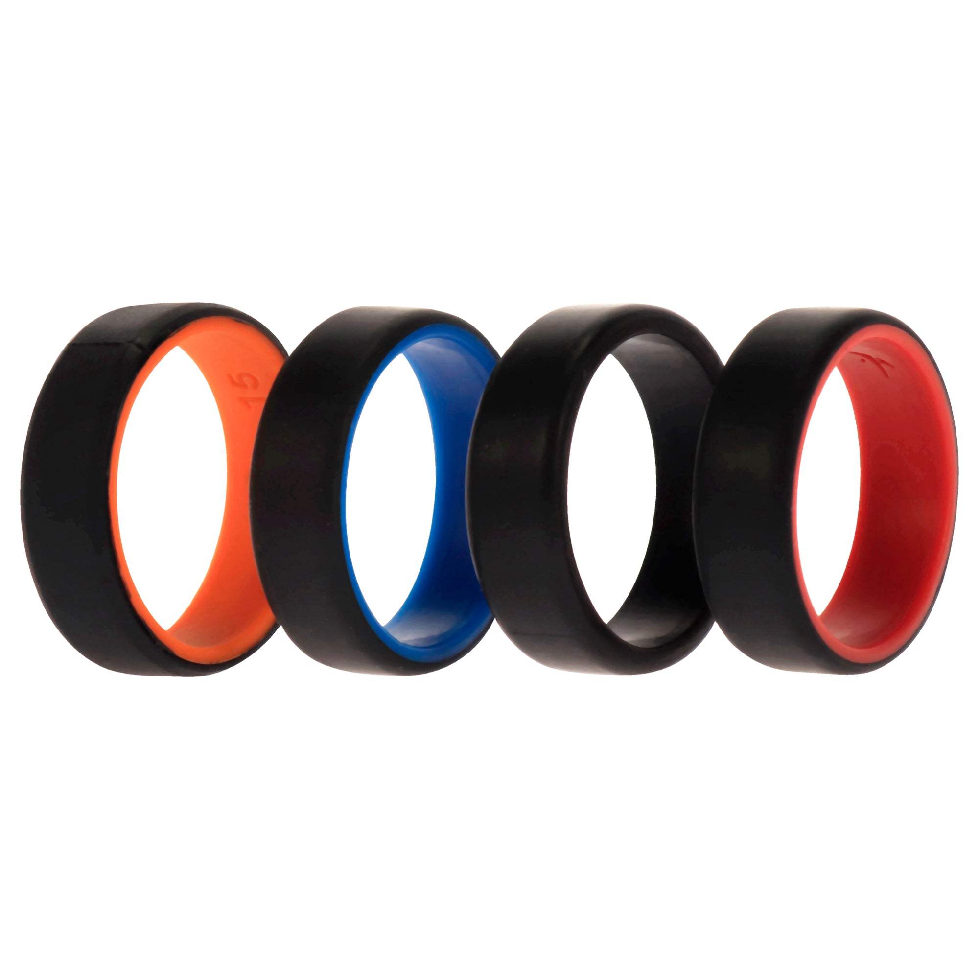 Silicone Wedding 2Layer Beveled 8mm Ring Set - Black by ROQ for Men - 4 x 15 mm Ring